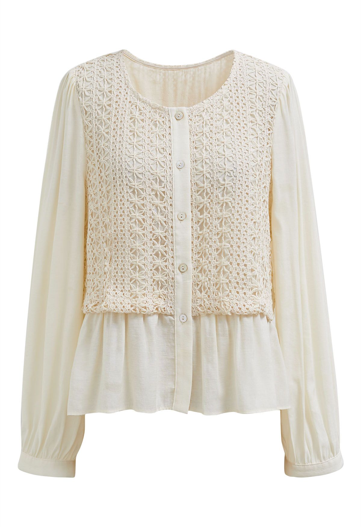 Comfy Touch Crochet Spliced Buttoned Shirt