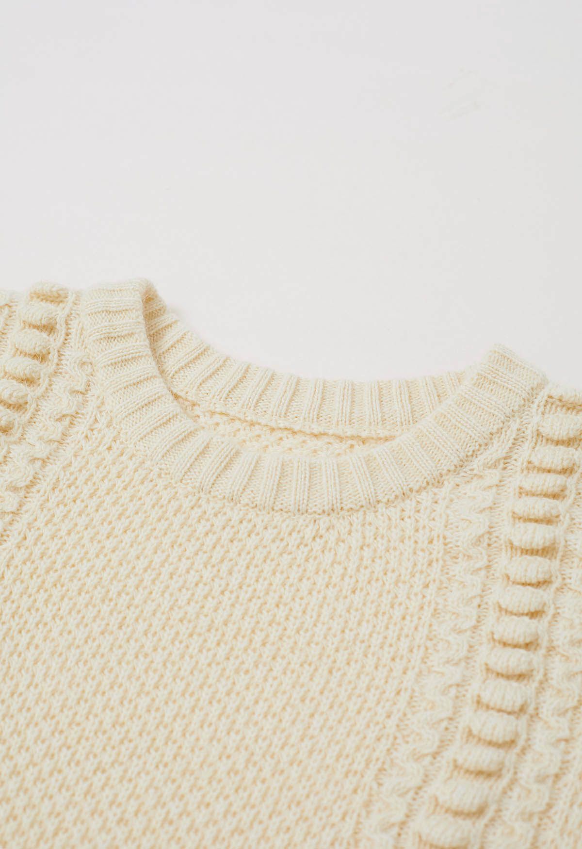 Embossed Texture Puff Sleeve Knit Sweater in Light Yellow