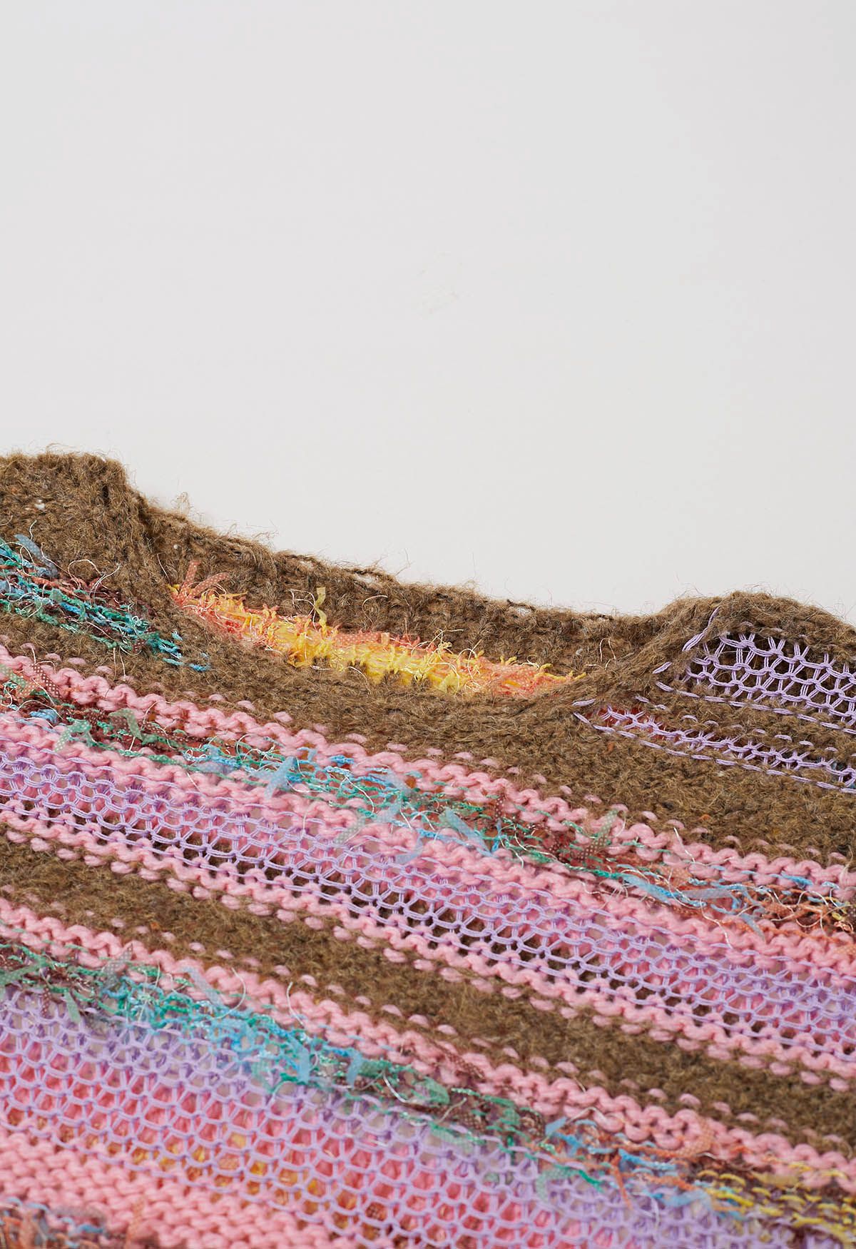 Multicolored Stripe Pointelle Fringed Knit Sweater in Pink