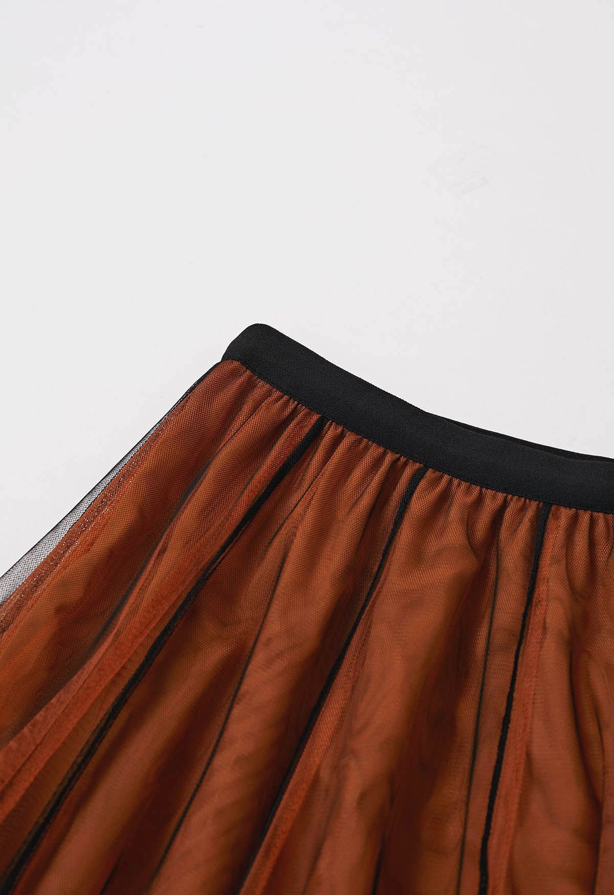 Mixture Color Panelled Tulle Maxi Skirt in Orange