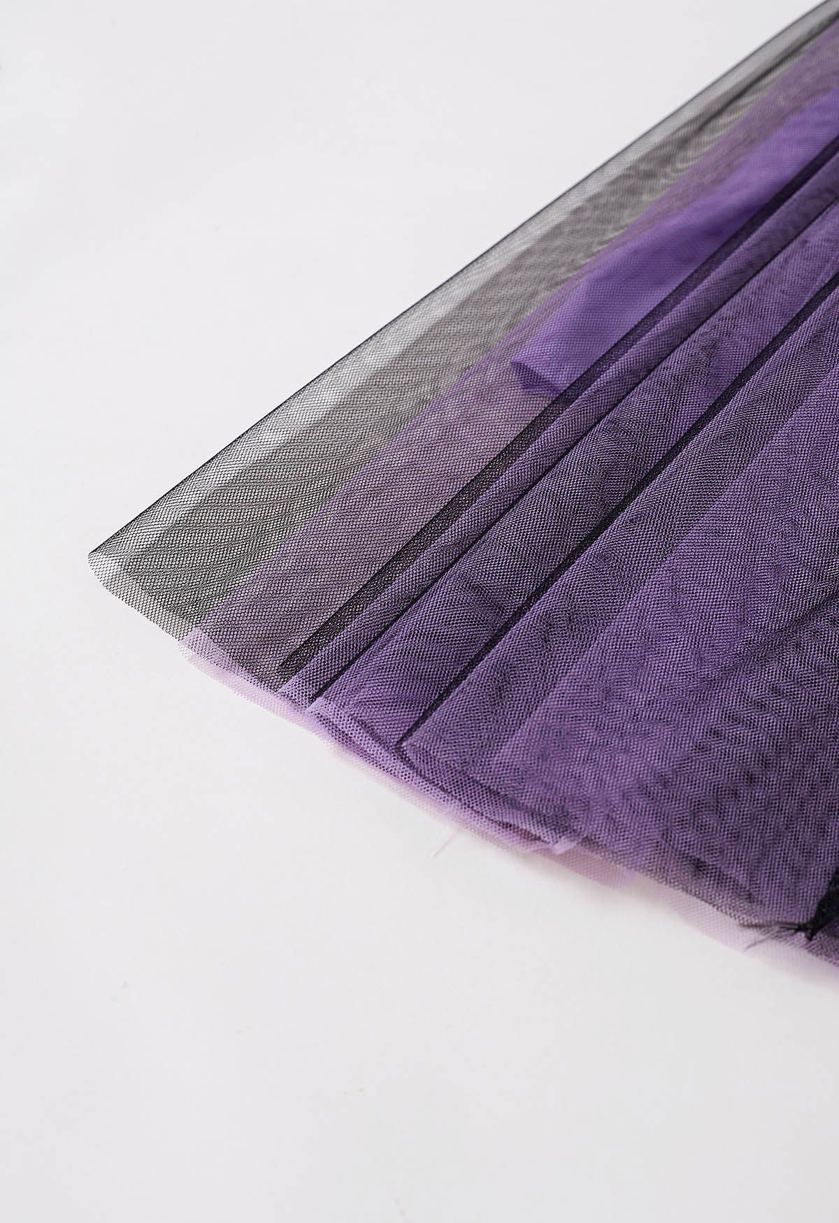 Mixture Color Panelled Tulle Maxi Skirt in Purple