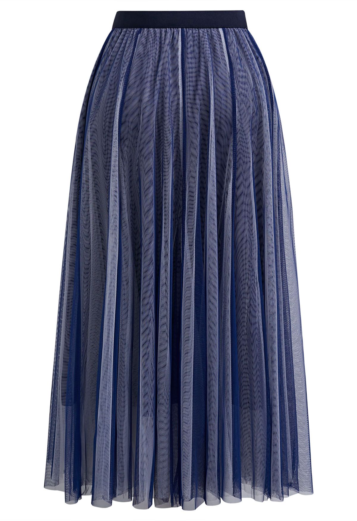 Mixture Color Panelled Tulle Maxi Skirt in Indigo