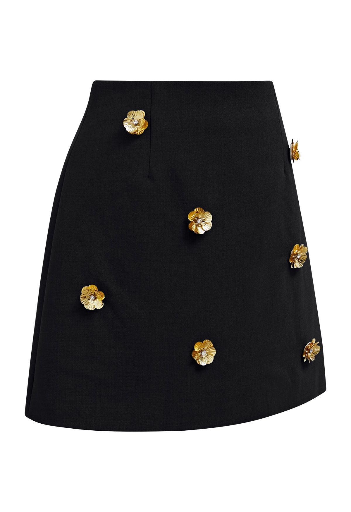 3D Golden Flower Embellished Mini Skirt in Black