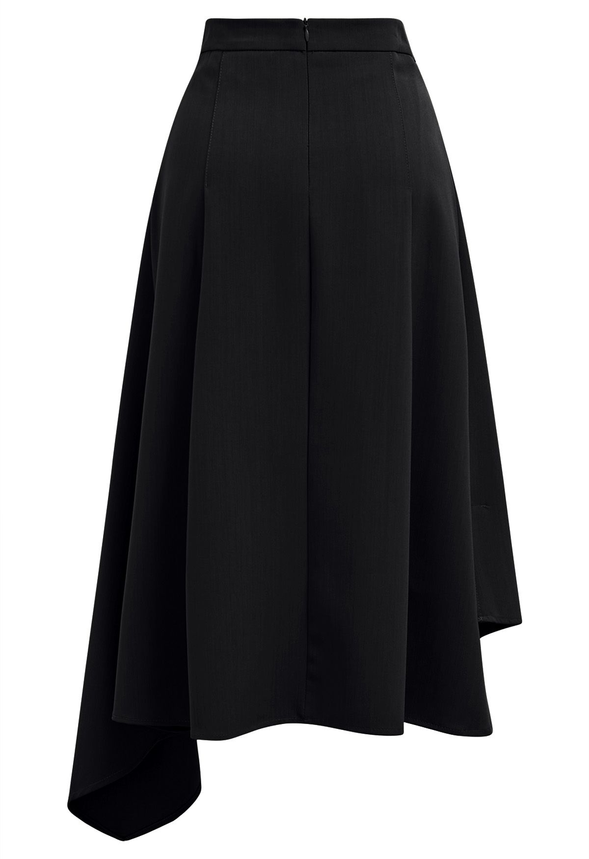 Belt Trim Asymmetry Flowy Midi Skirt in Black