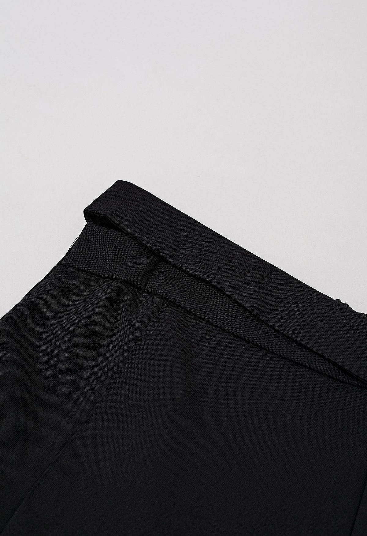 Belt Trim Asymmetry Flowy Midi Skirt in Black