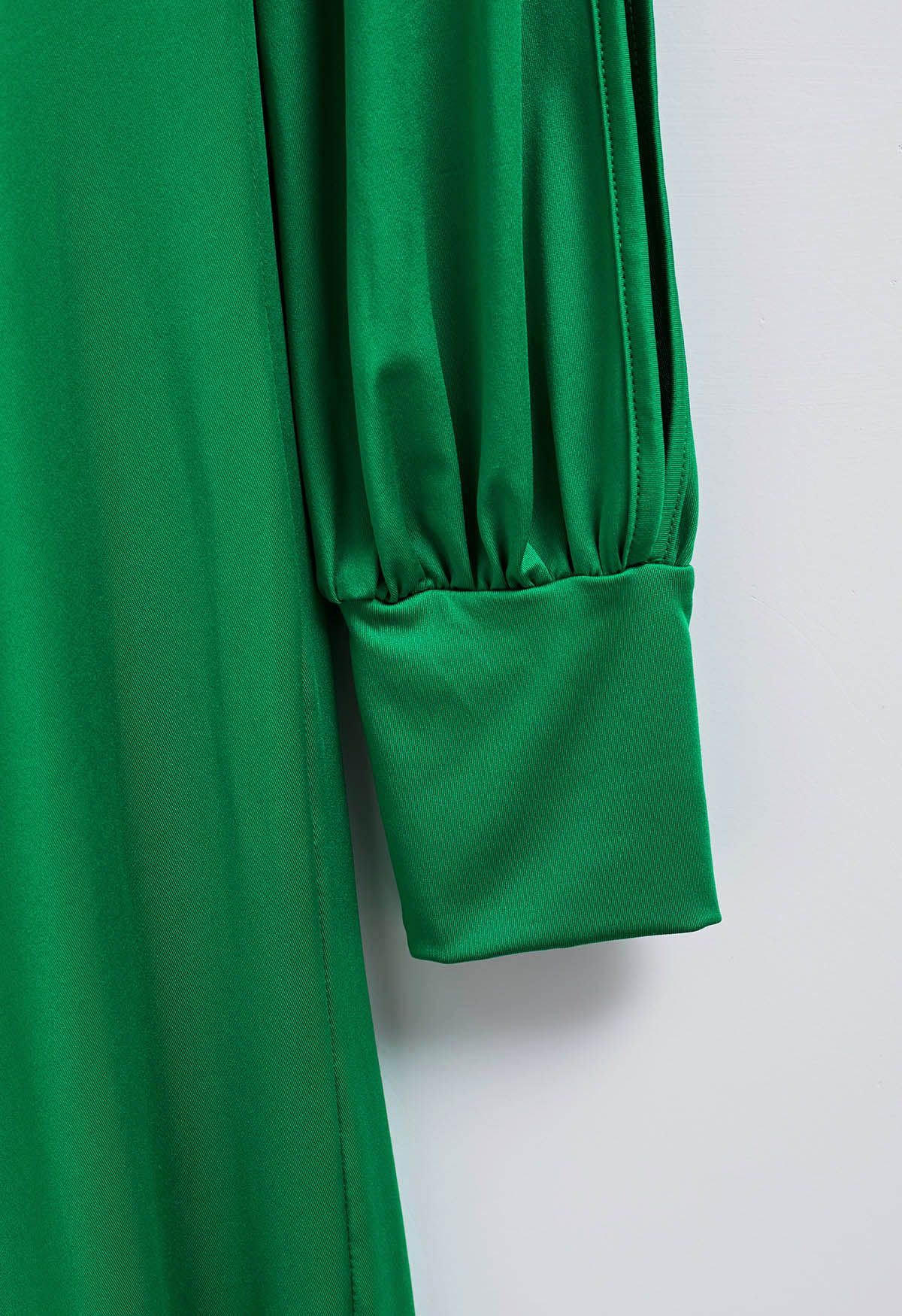 Twist Front V-Neck Cutout Sleeve Maxi Dress in Green