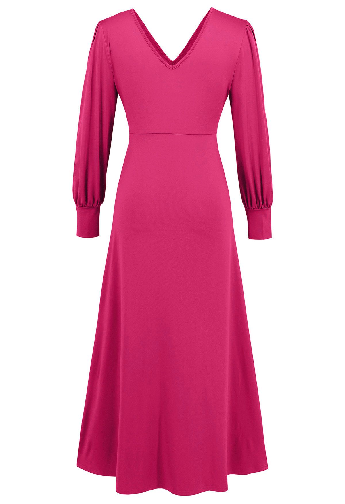 Twist Front V-Neck Cutout Sleeve Maxi Dress in Hot Pink