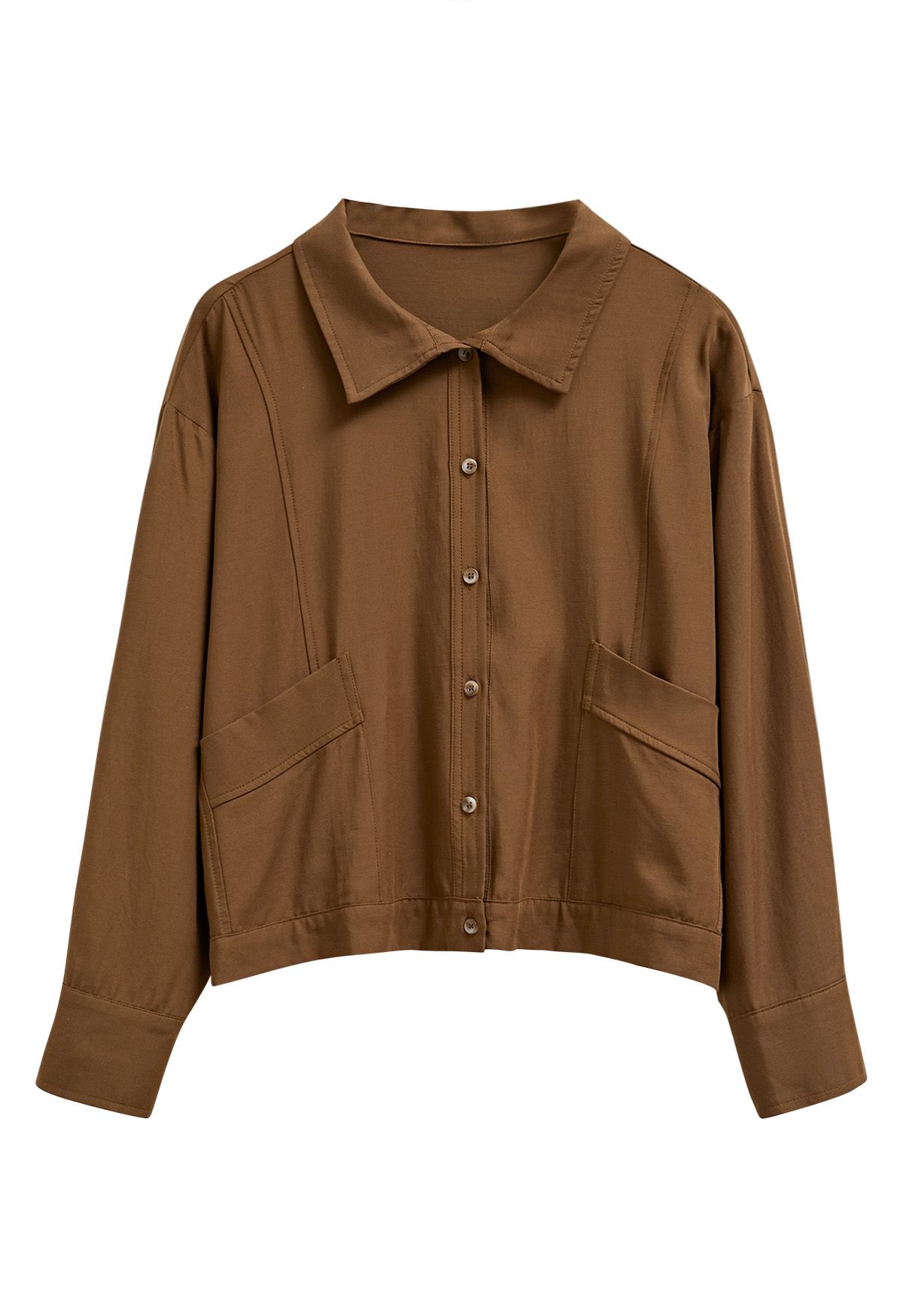 Minimalist Front Pocket Button Down Shirt in Caramel