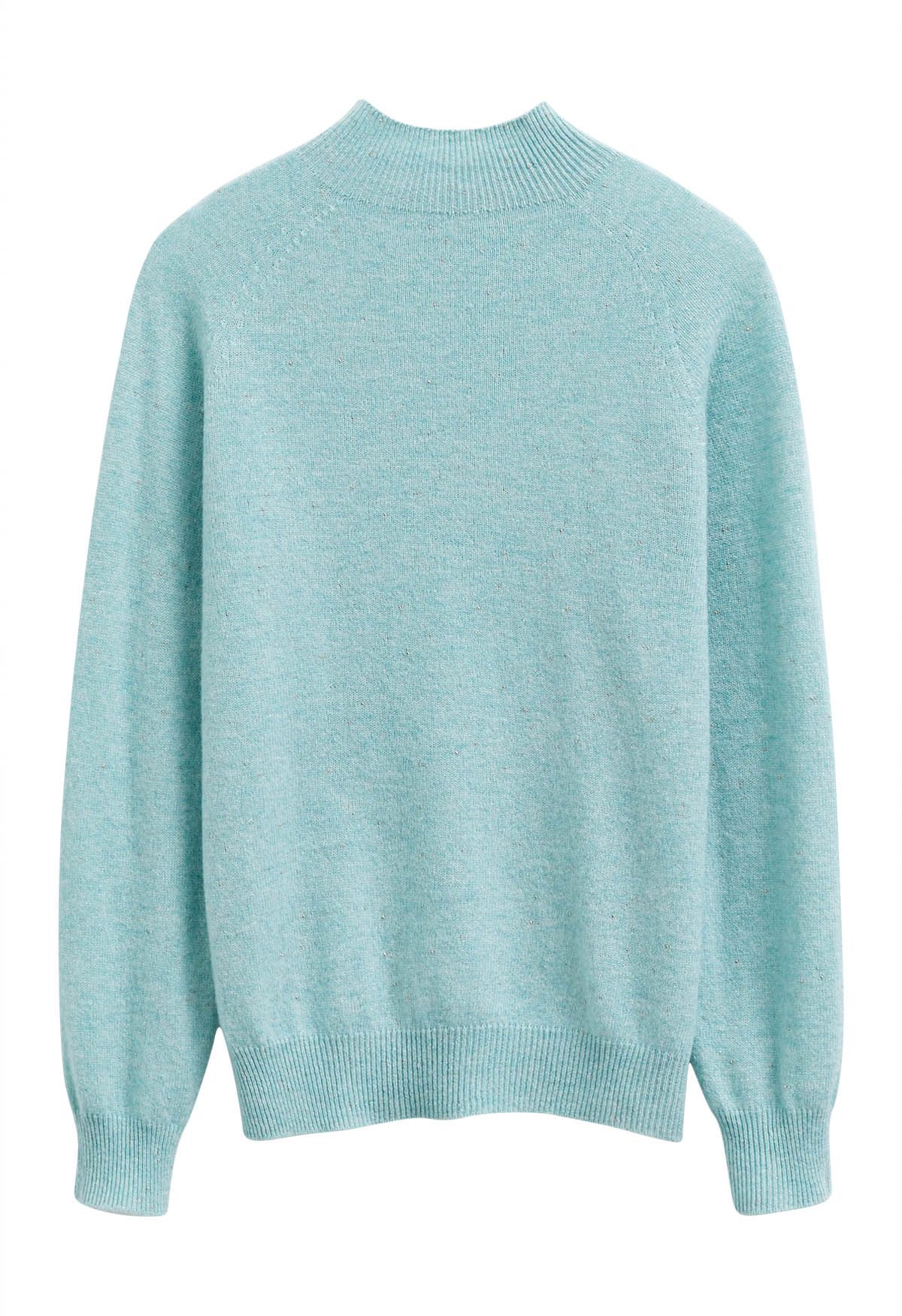 Integral Metallic Thread Mock Neck Wool Sweater in Mint