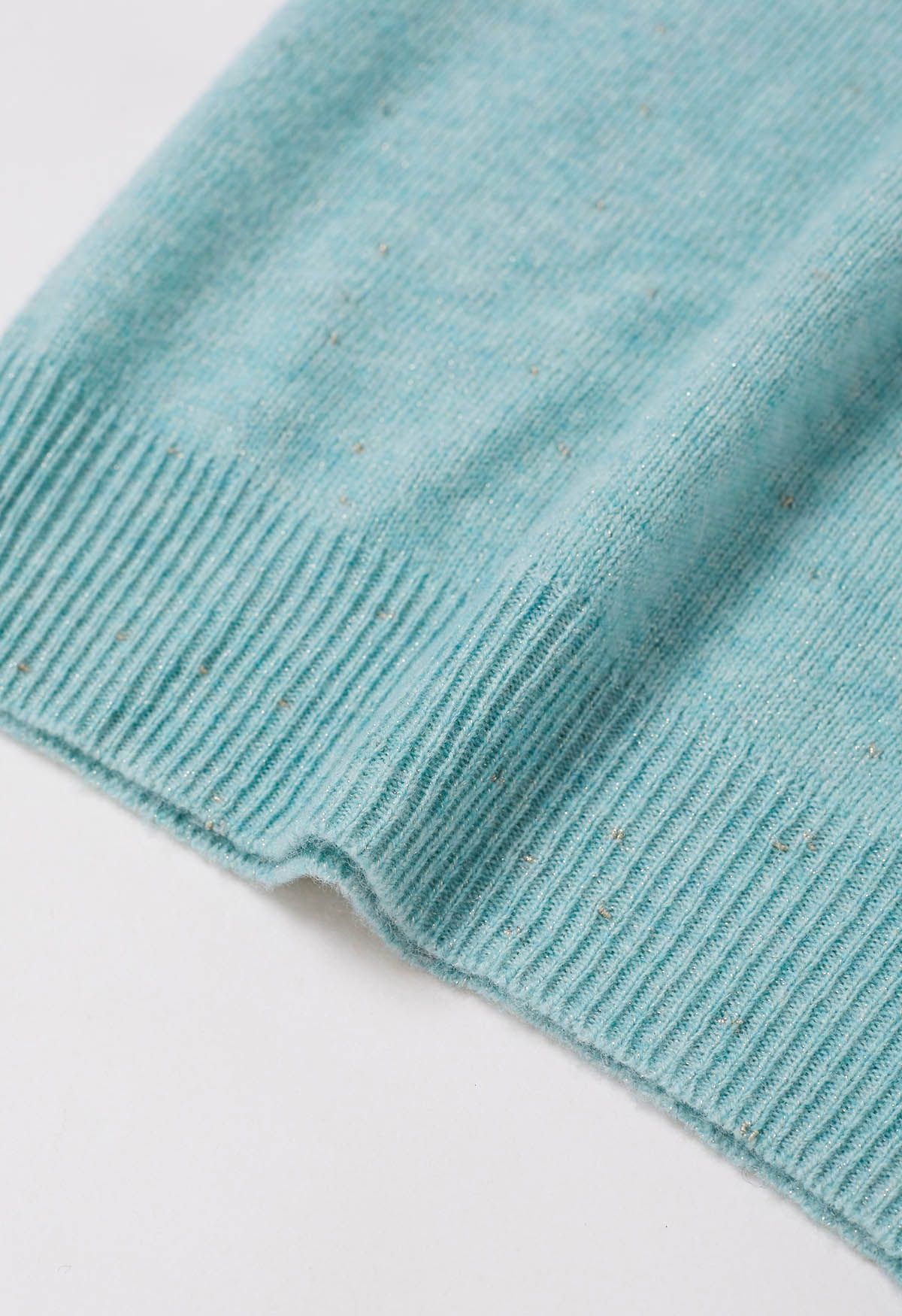 Integral Metallic Thread Mock Neck Wool Sweater in Mint