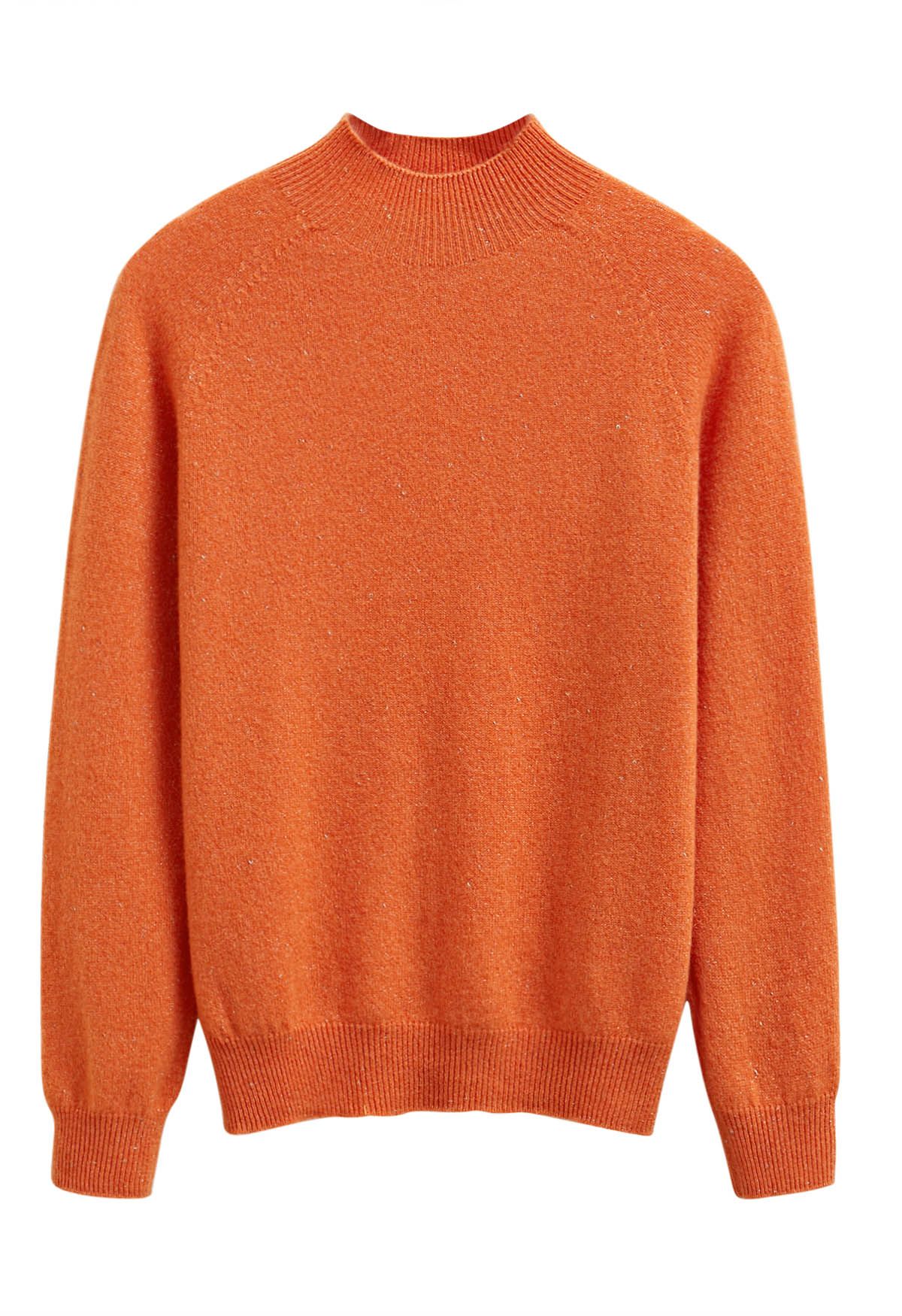 Integral Metallic Thread Mock Neck Wool Sweater in Orange