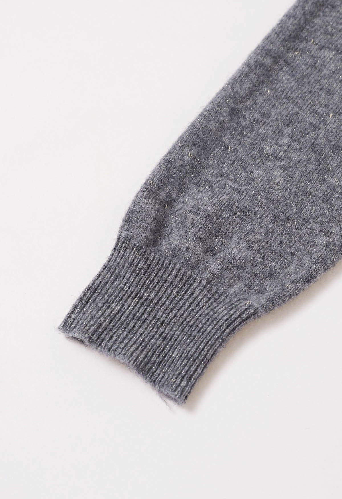 Integral Metallic Thread Mock Neck Wool Sweater in Smoke