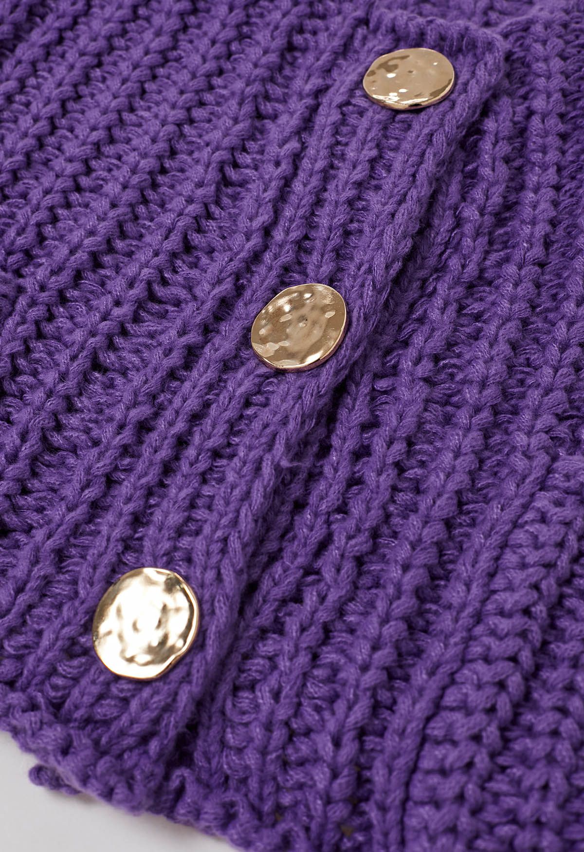 Bold Golden Buttons Patch Pocket Chunky Knit Vest in Purple