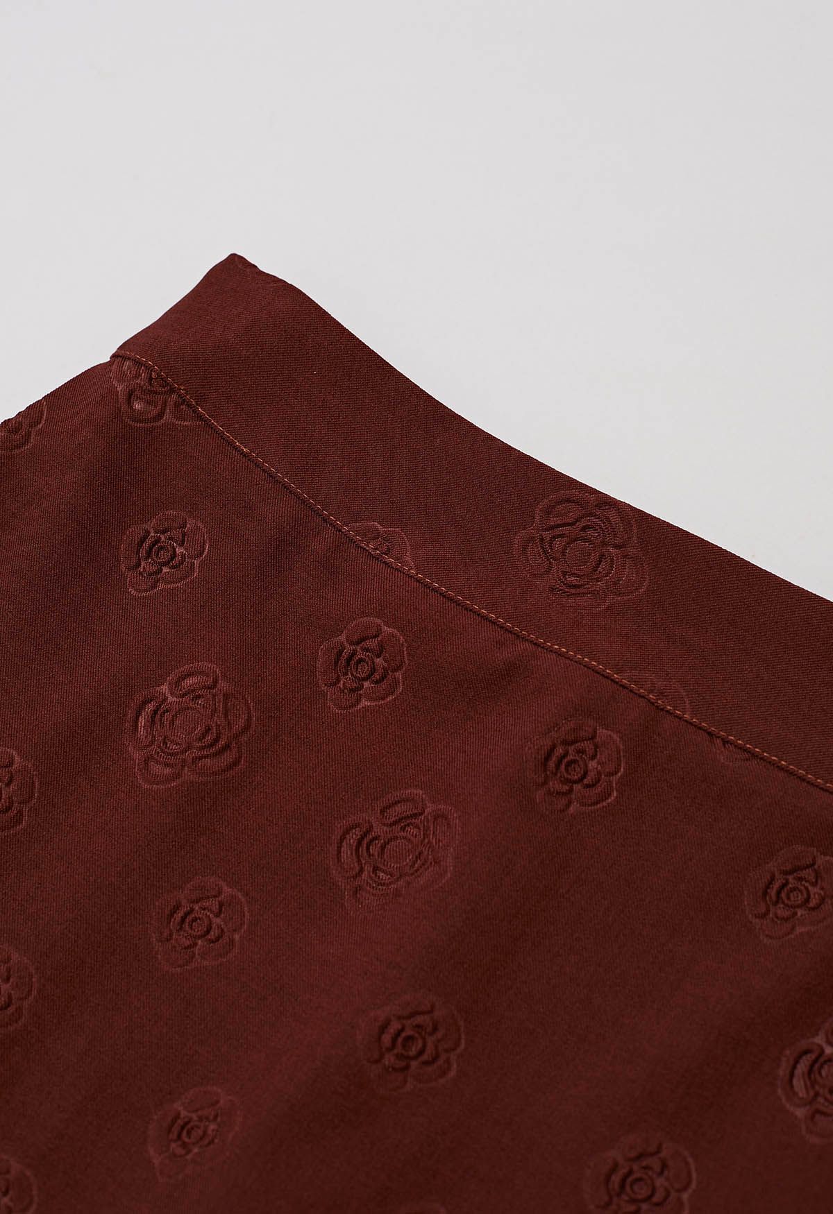 Embossed Rose Mini Bud Skirt in Burgundy