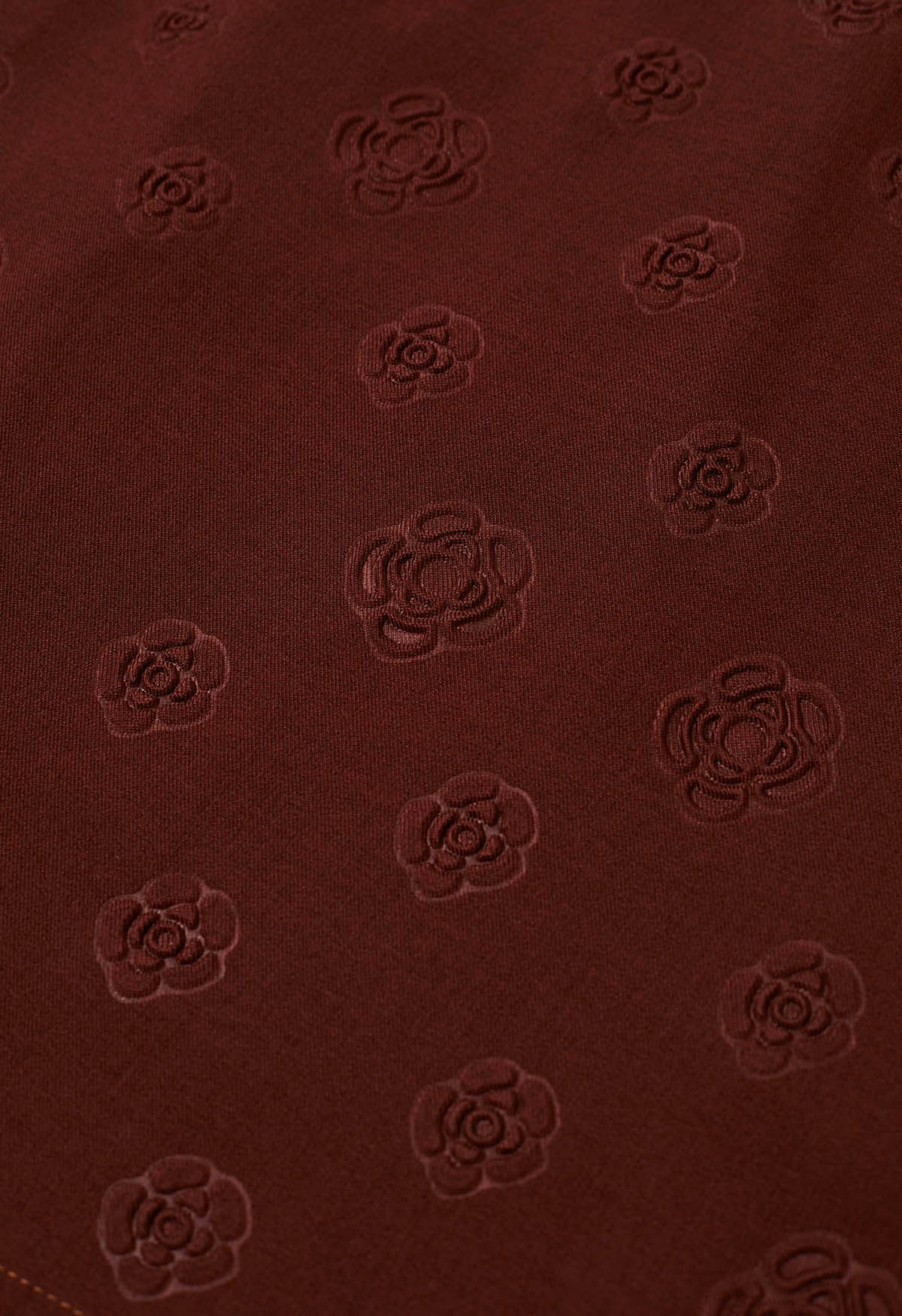 Embossed Rose Mini Bud Skirt in Burgundy