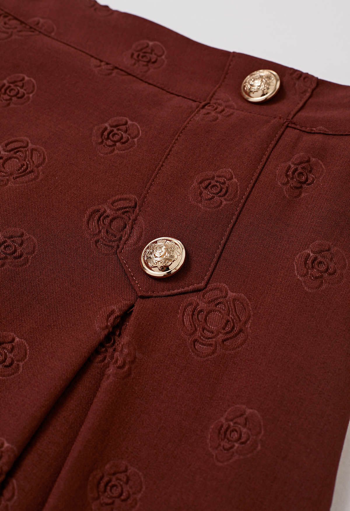 Embossed Rose A-Line Midi Skirt in Burgundy