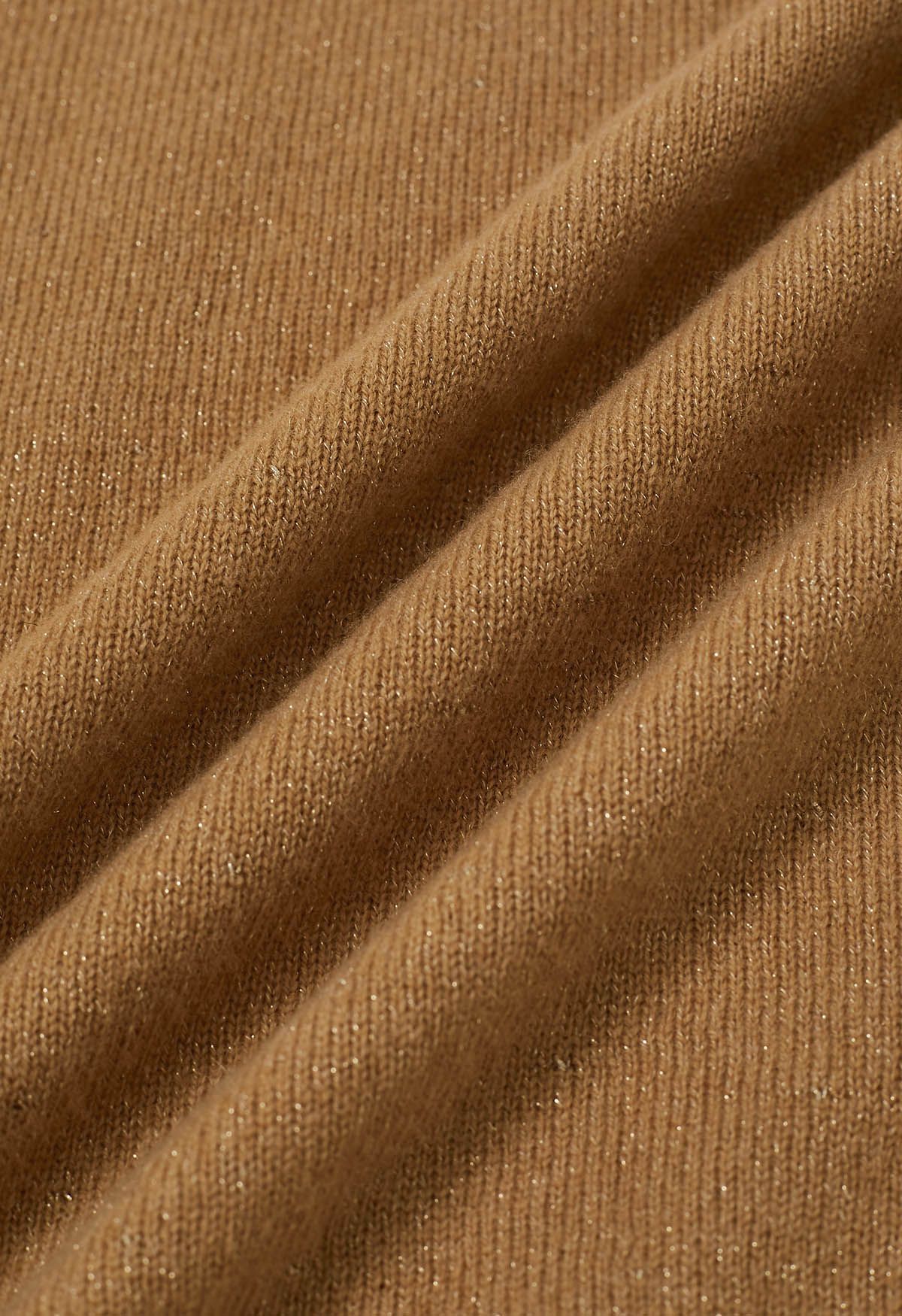 Integral Metallic Thread Mock Neck Wool Sweater in Caramel