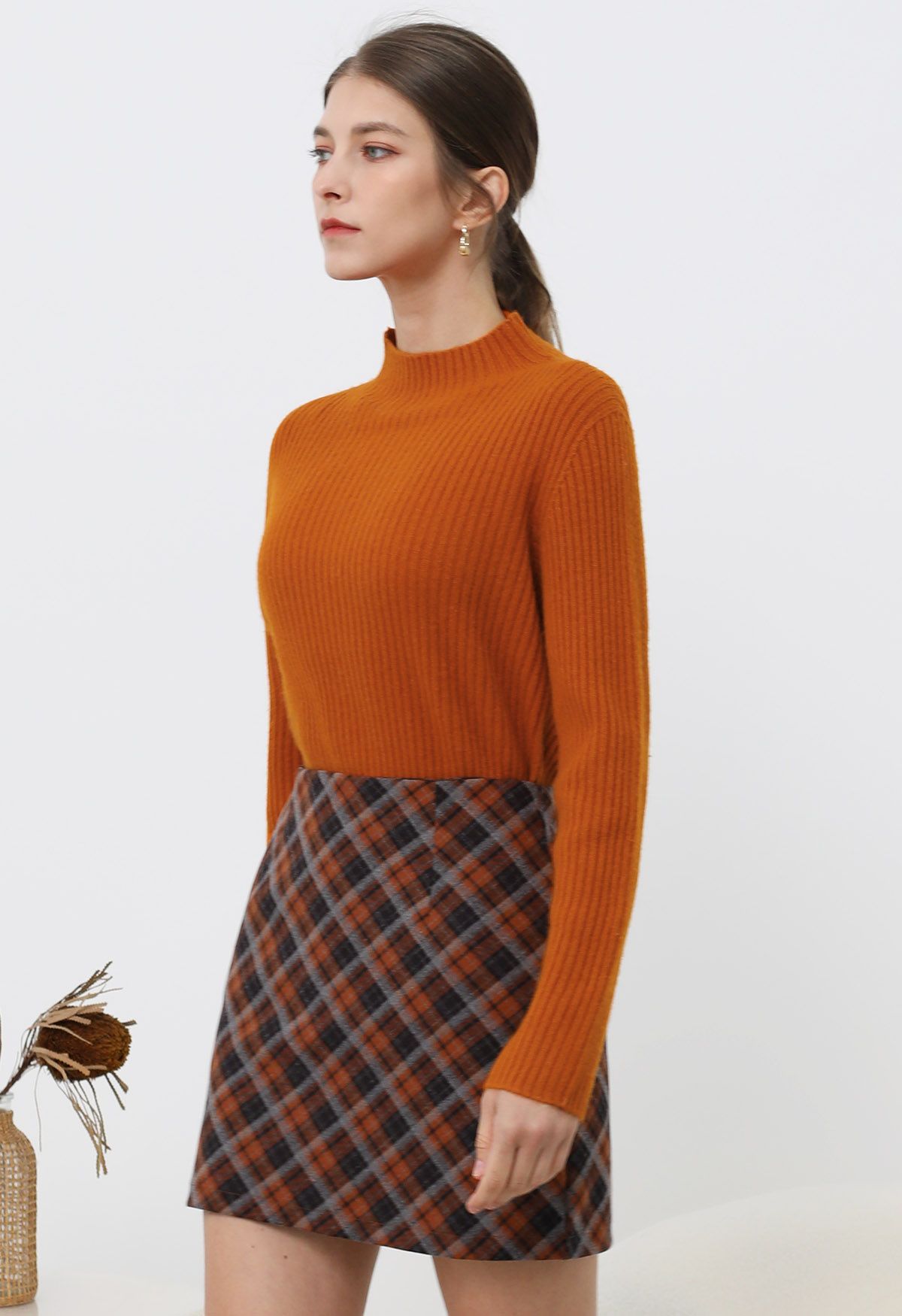 Elemental Mock Neck Long-Sleeve Wool Sweater in Orange