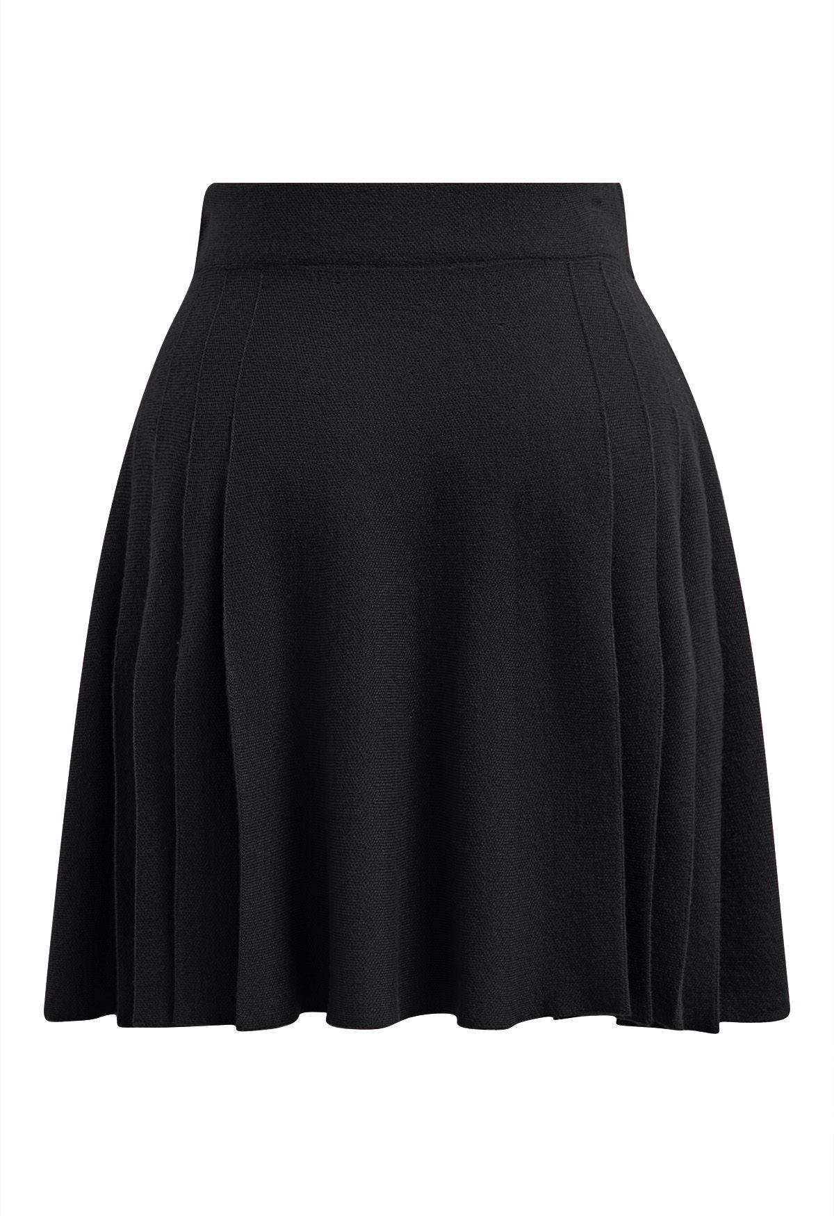 Side Pleats Knit Mini Skirt in Black