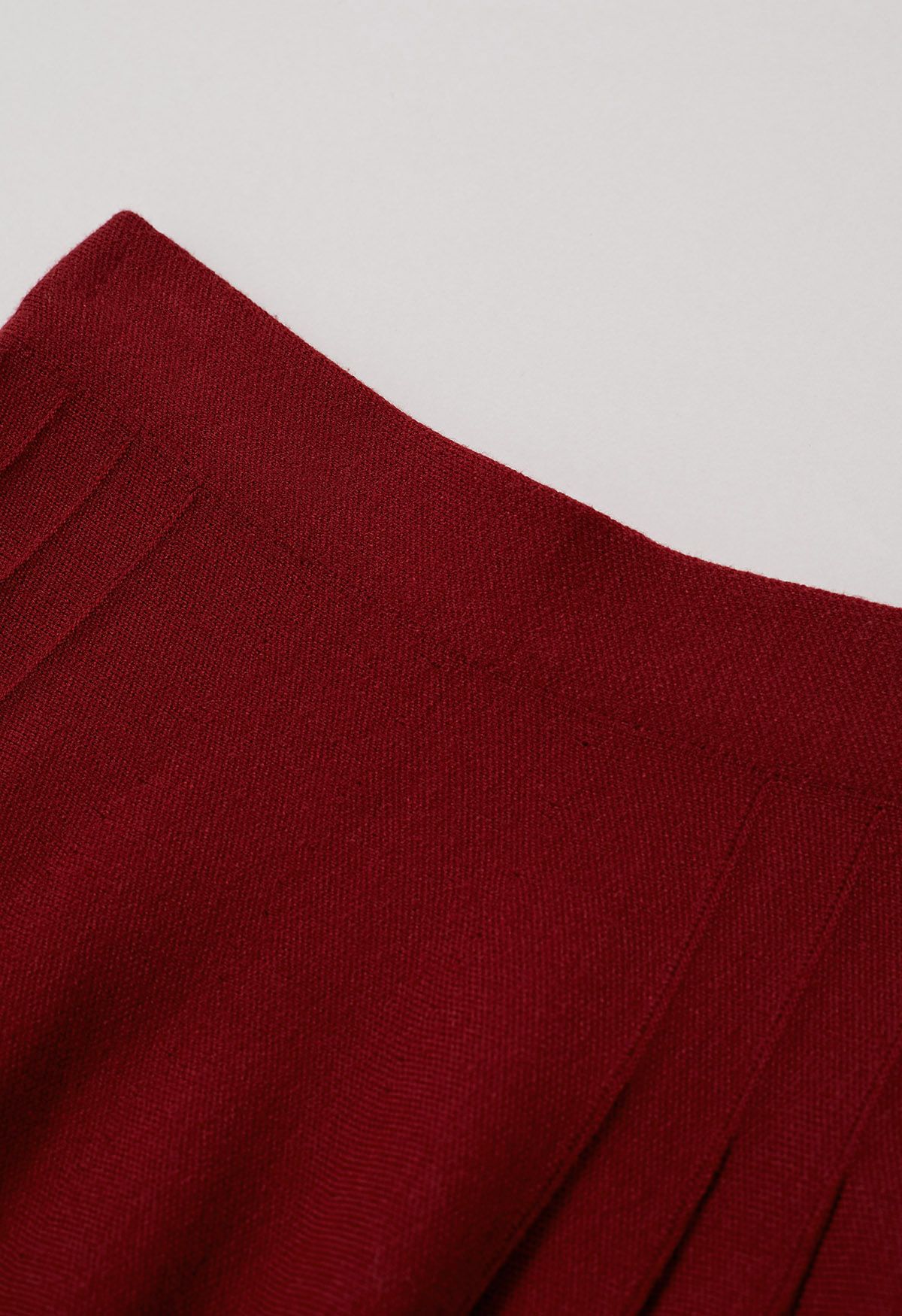 Side Pleats Knit Mini Skirt in Red