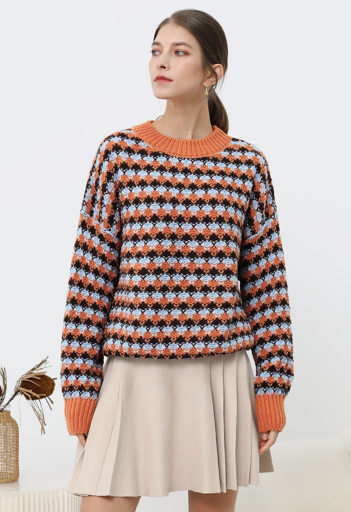 Fall Tones Geometric Pattern Knit Sweater