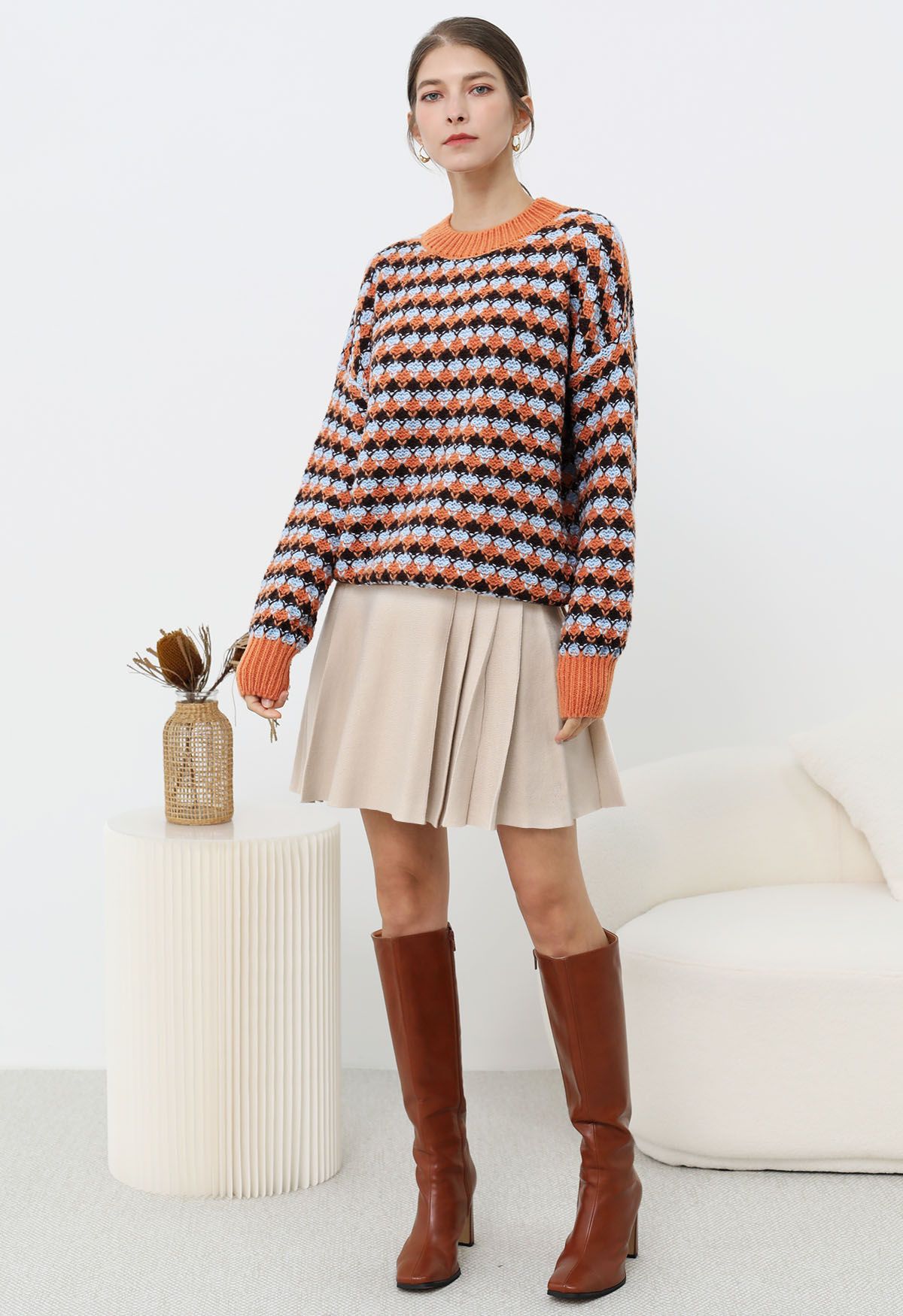 Fall Tones Geometric Pattern Knit Sweater