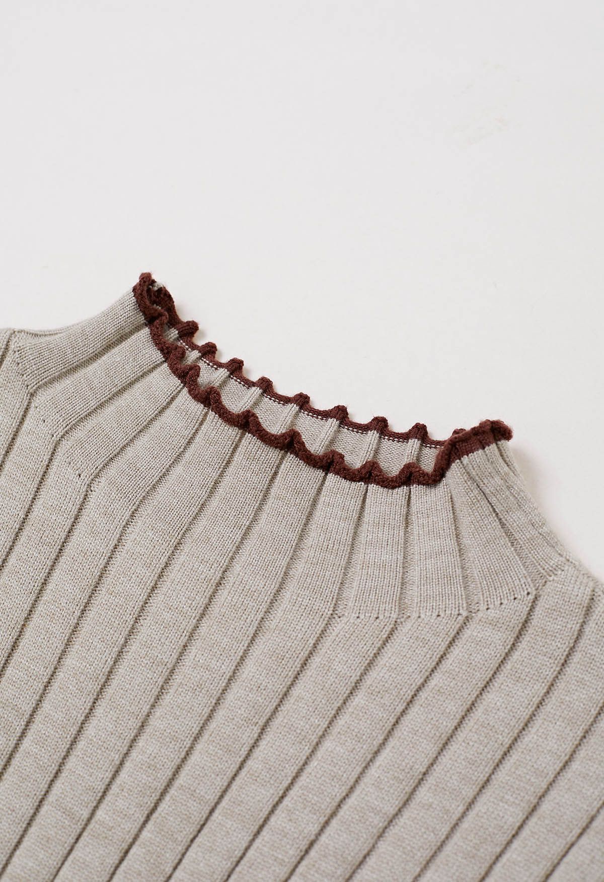 Inventive Contrast Striped Belted Ribbed Knit Dress in Oatmeal