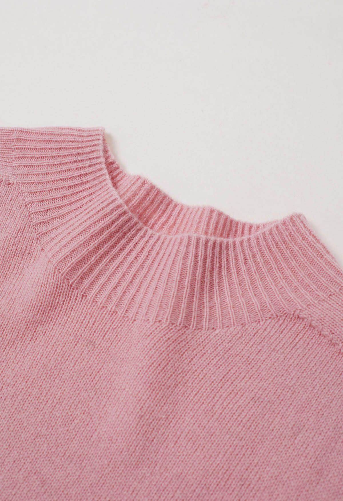 Heartwarming Mock Neck Long-Sleeve Wool Sweater in Pink