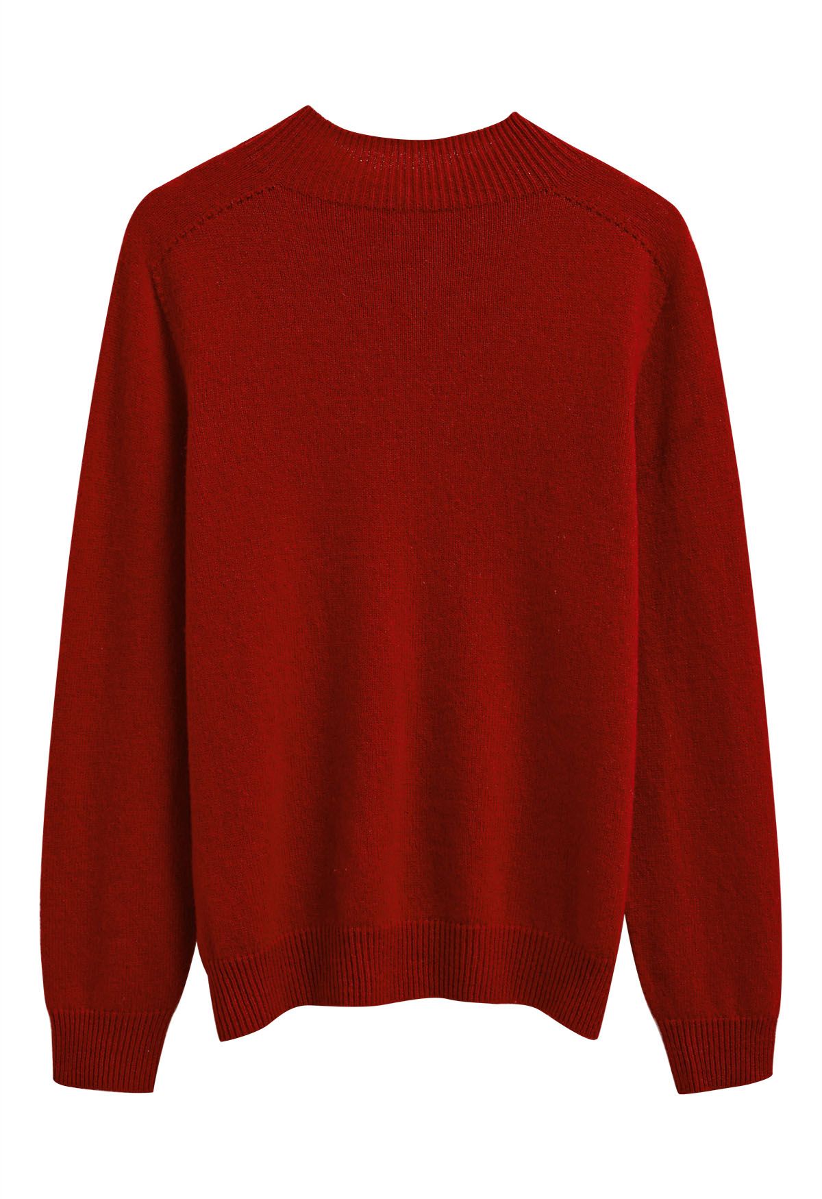 Heartwarming Mock Neck Long-Sleeve Wool Sweater in Red