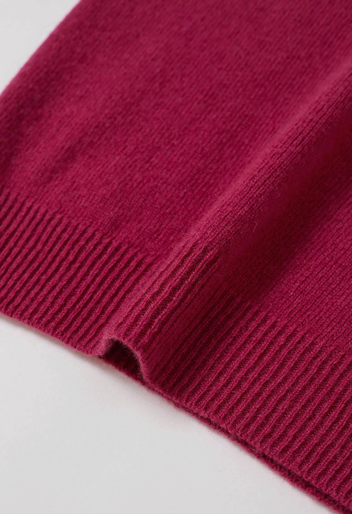 Heartwarming Mock Neck Long-Sleeve Wool Sweater in Magenta