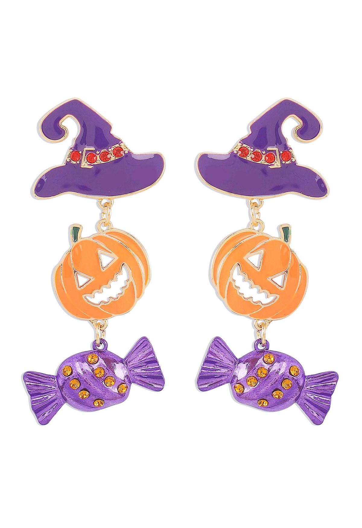 Witch Hat Pumpkin Candy Earrings in Purple