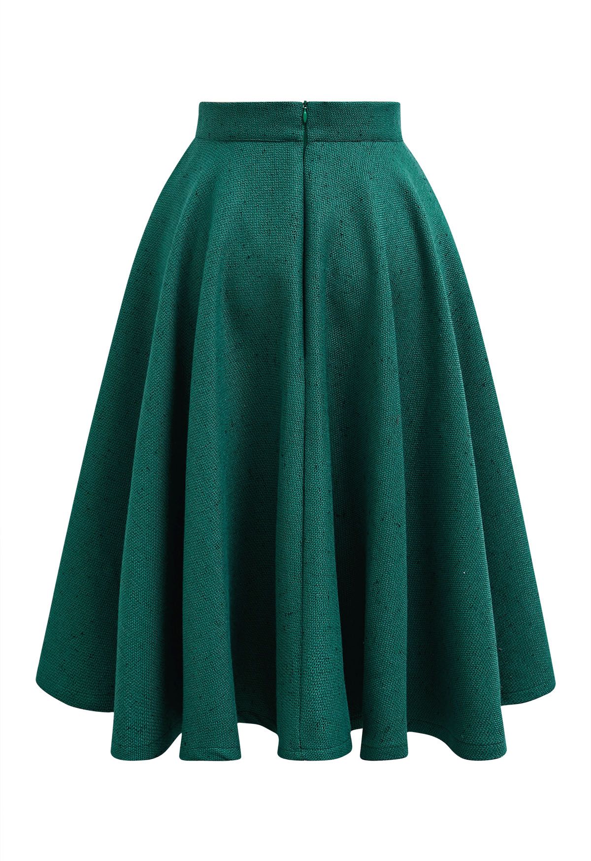 Autumn Edit Soft Tweed Flare Midi Skirt in Dark Green