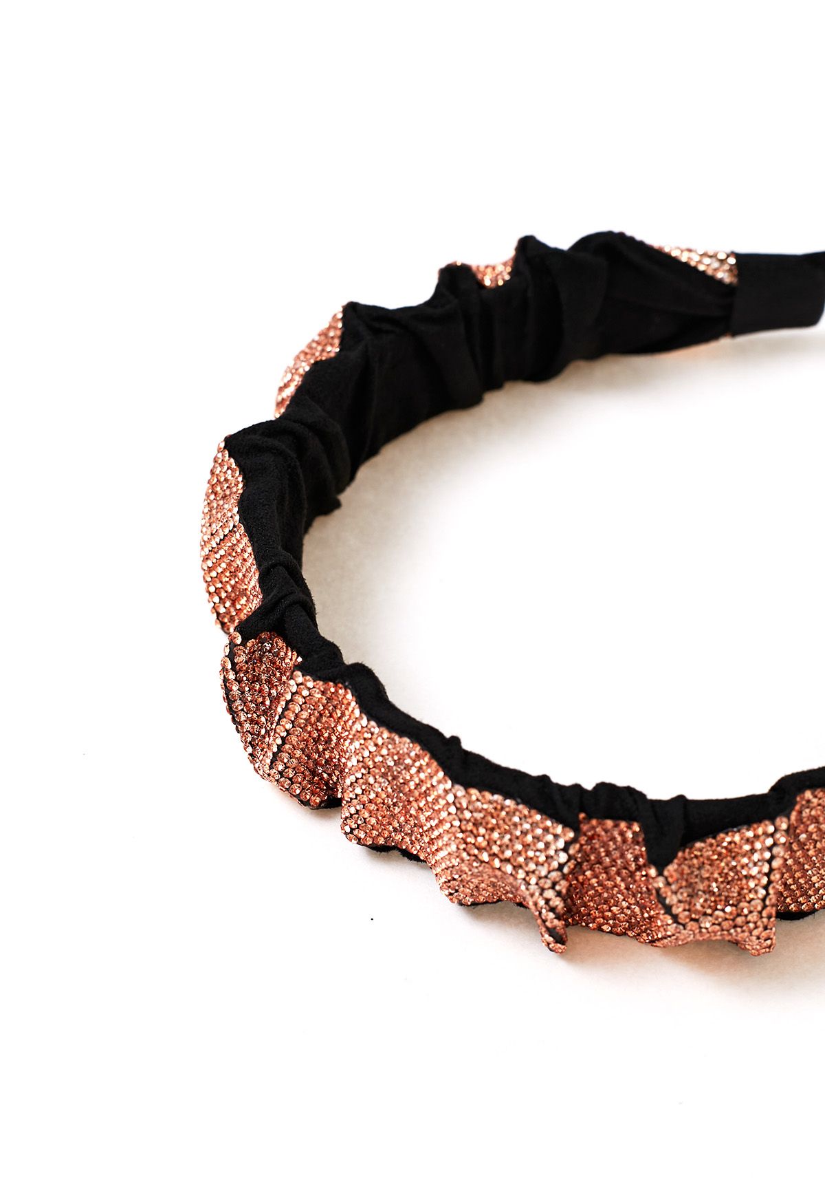 Shimmery Rhinestone Wide Pleats Headband in Orange