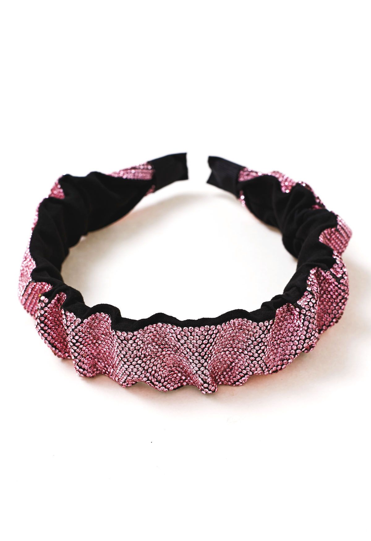 Shimmery Rhinestone Wide Pleats Headband in Pink