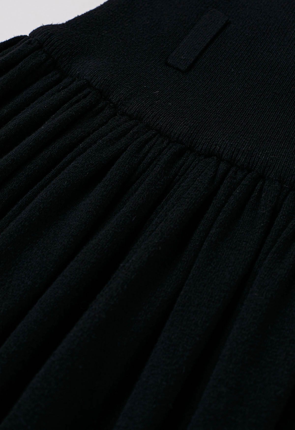 Gentle Knit Top and Belted High Waist Skirt Set in Black