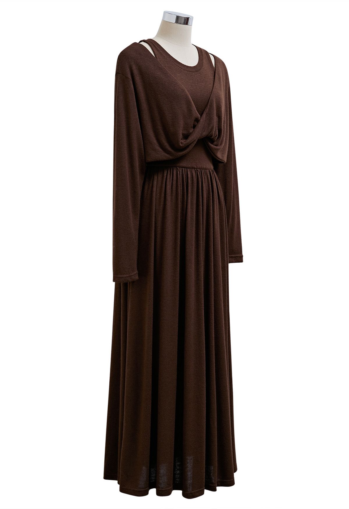 Limitless Charm Twist Front Knit Twinset Dress in Brown