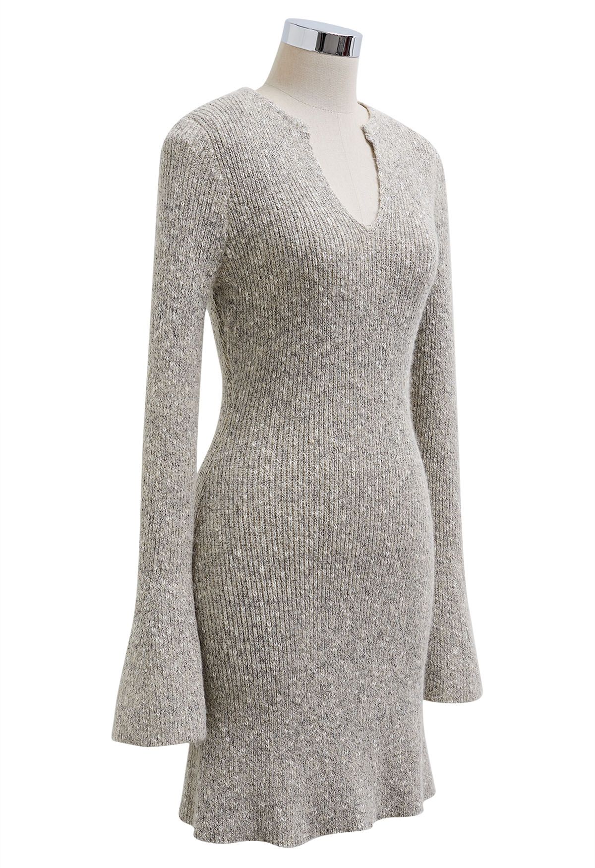 Groovy Notch Neckline Ribbed Knit Dress