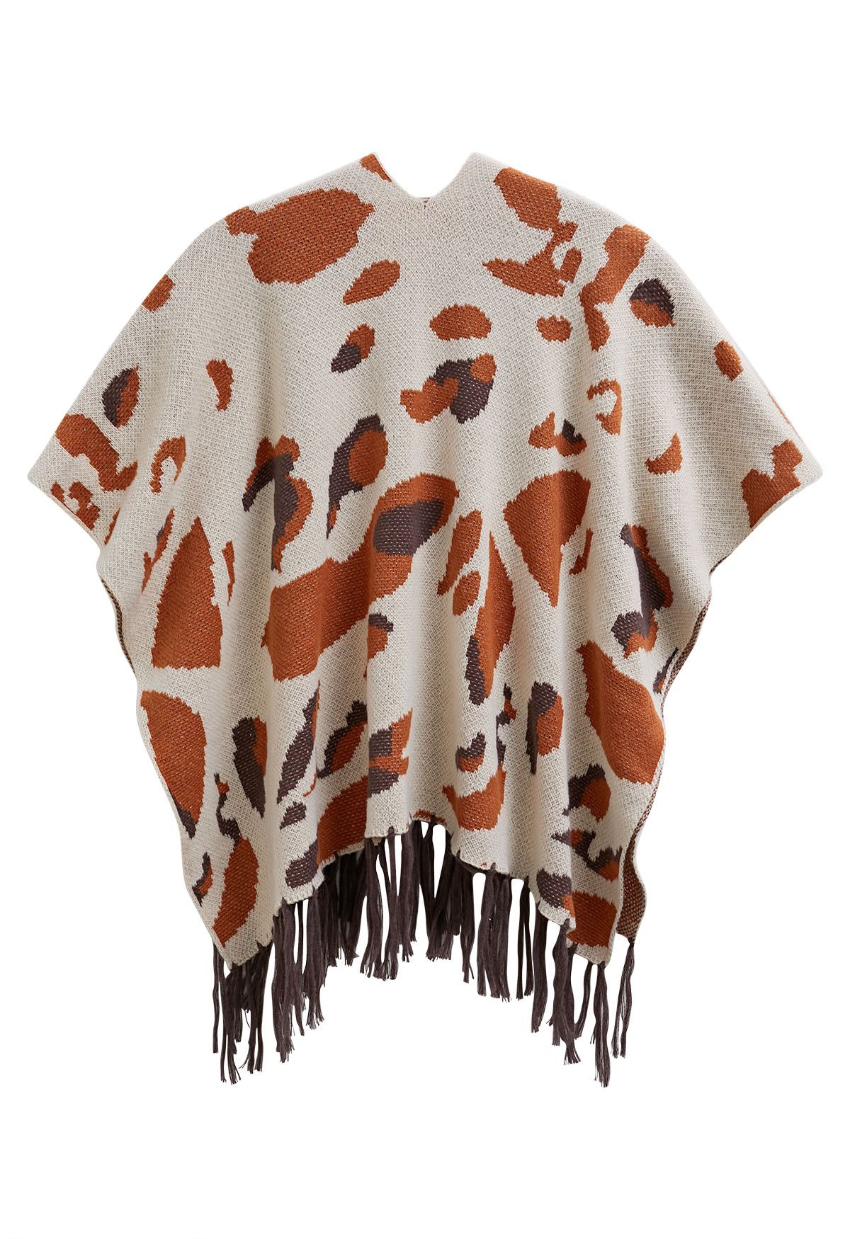 Autumn Hues Abstract Fringed Poncho