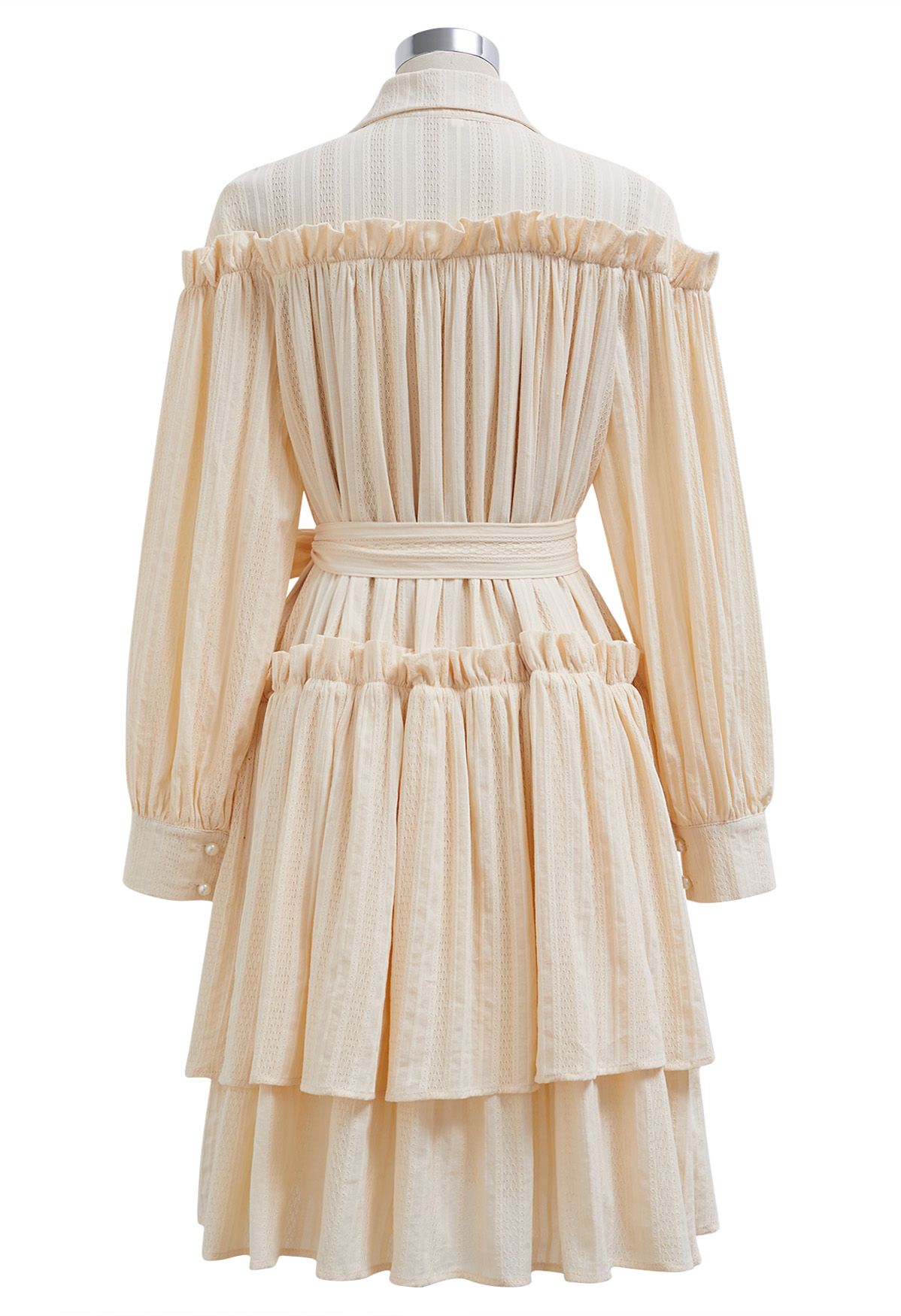 Ruffles Tiered Buttoned Belted Dolly Dress in Light Yellow