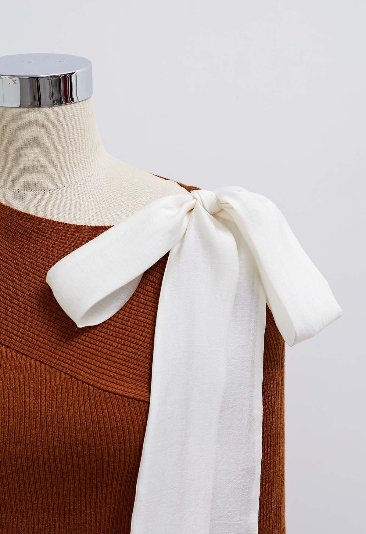 Sheer Tie-Strap One Shoulder Knit Top in Pumpkin