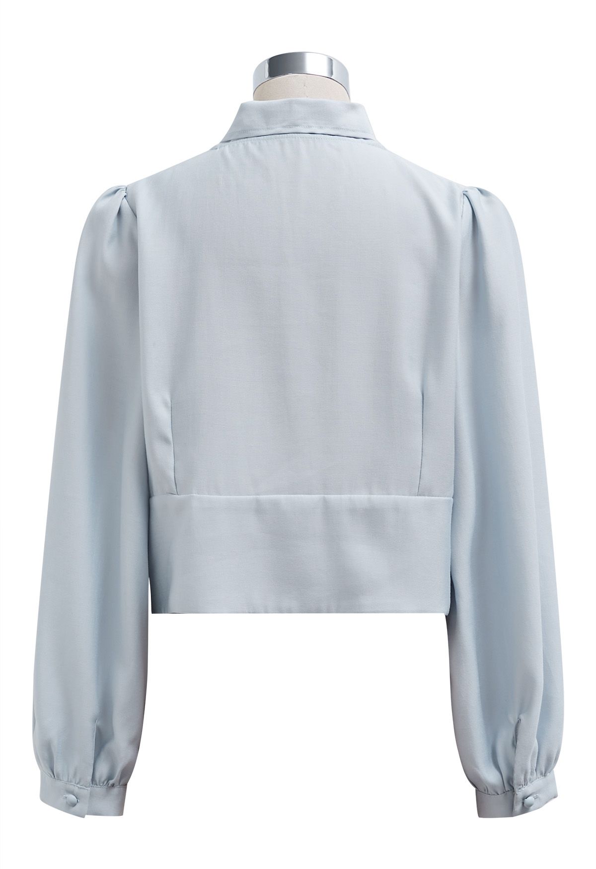 Bowknot Neck Buttoned Crop Shirt in Light Blue