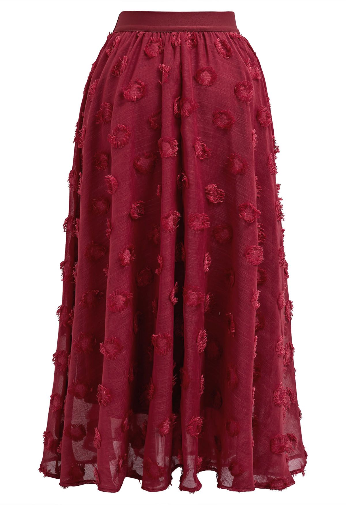 Tassel Spots Elastic Midi Skirt in Red