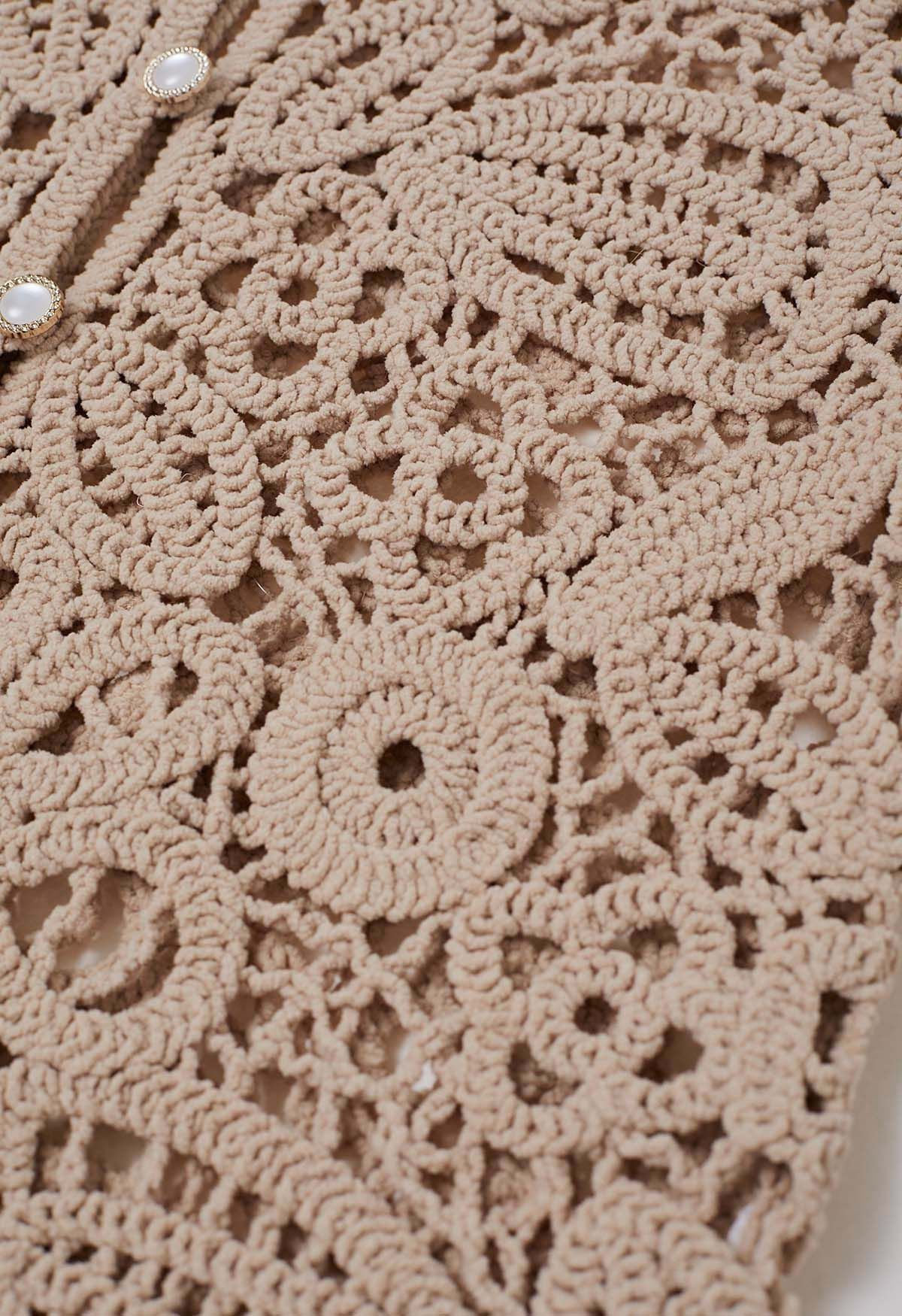 Floral Cutwork Crochet Pearly Buttoned Top