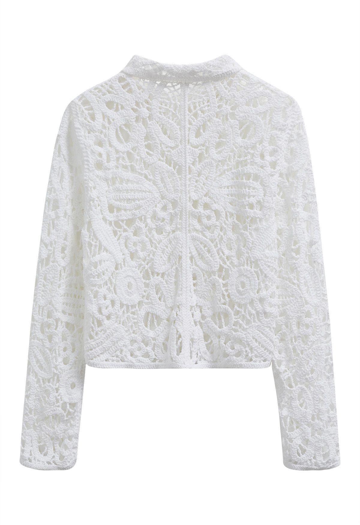 Floral Cutwork Crochet Buttoned Top