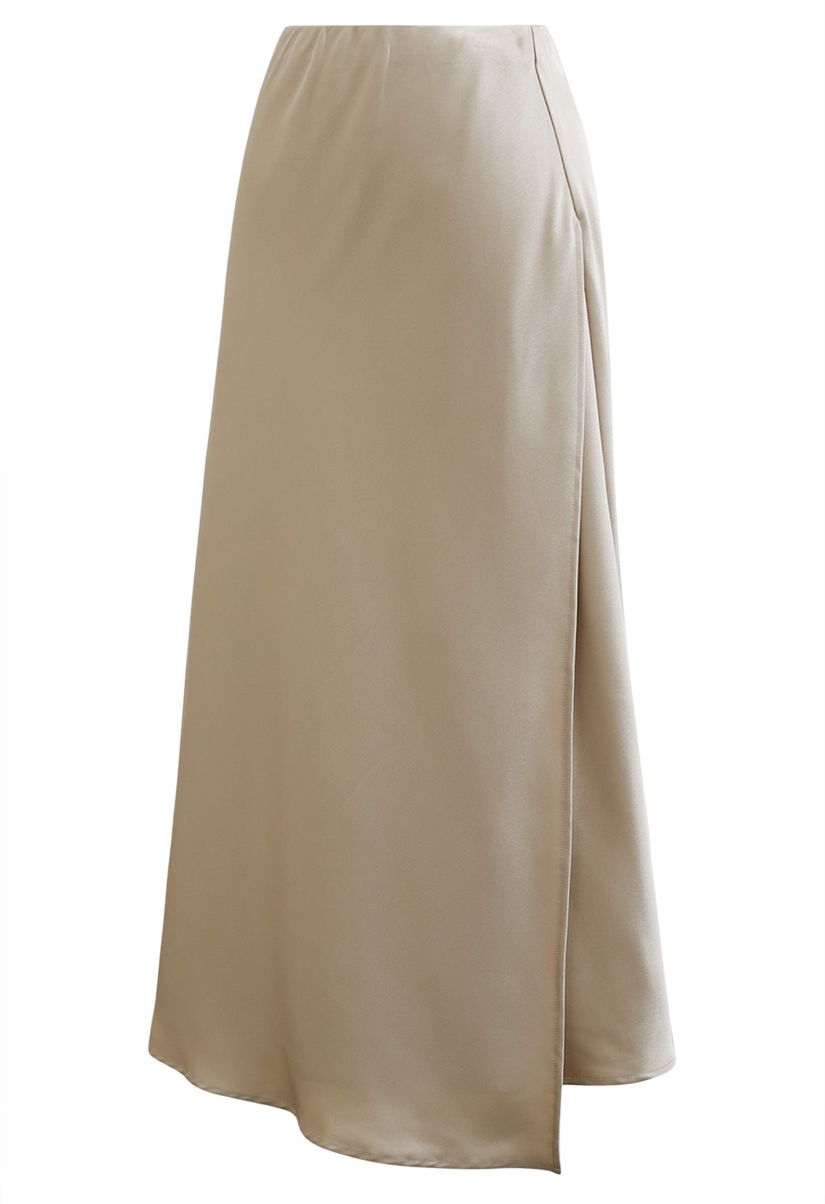 Satin Elegance Front Flap Maxi Skirt in Sand