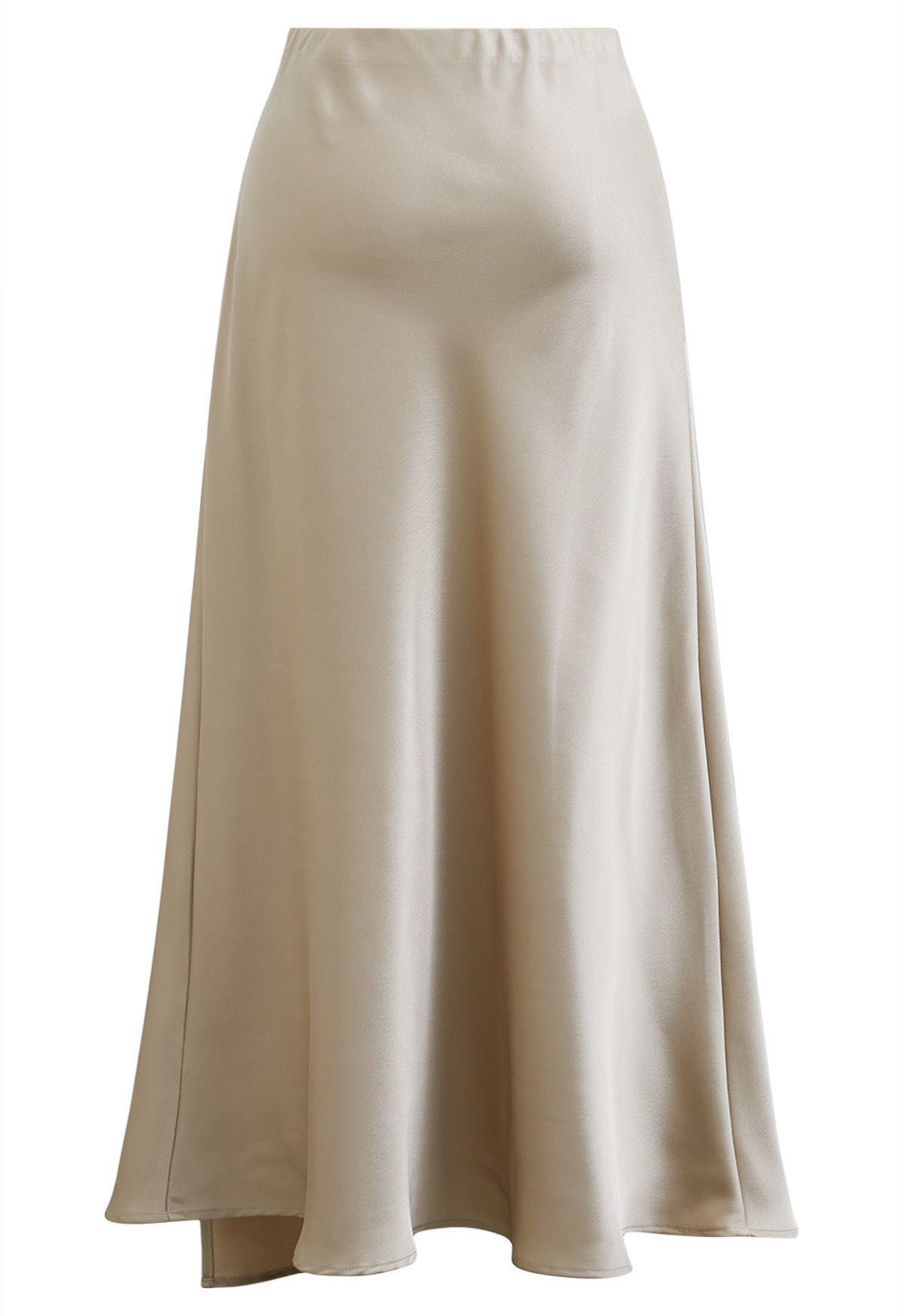 Satin Elegance Front Flap Maxi Skirt in Sand