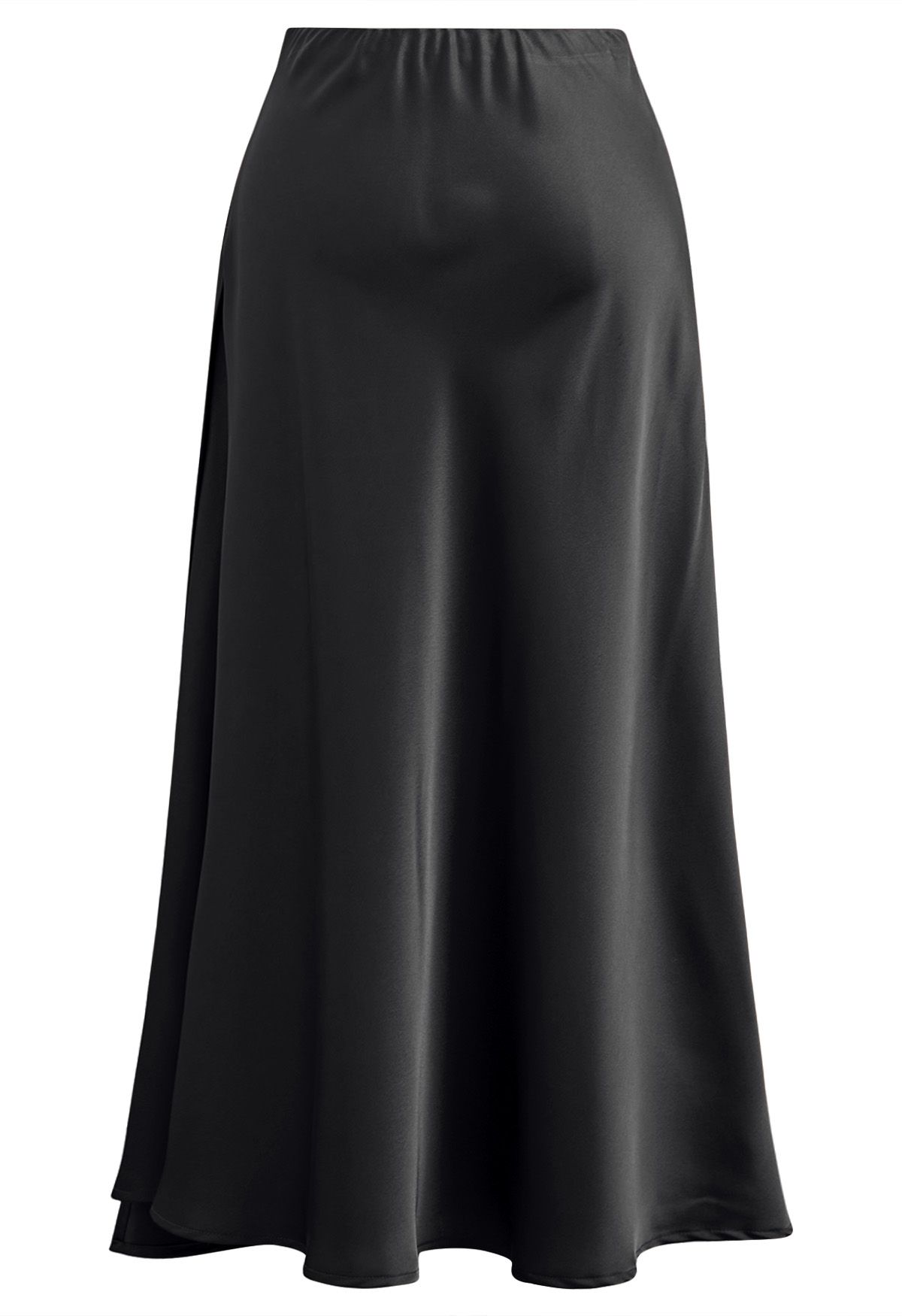 Satin Elegance Front Flap Maxi Skirt in Black