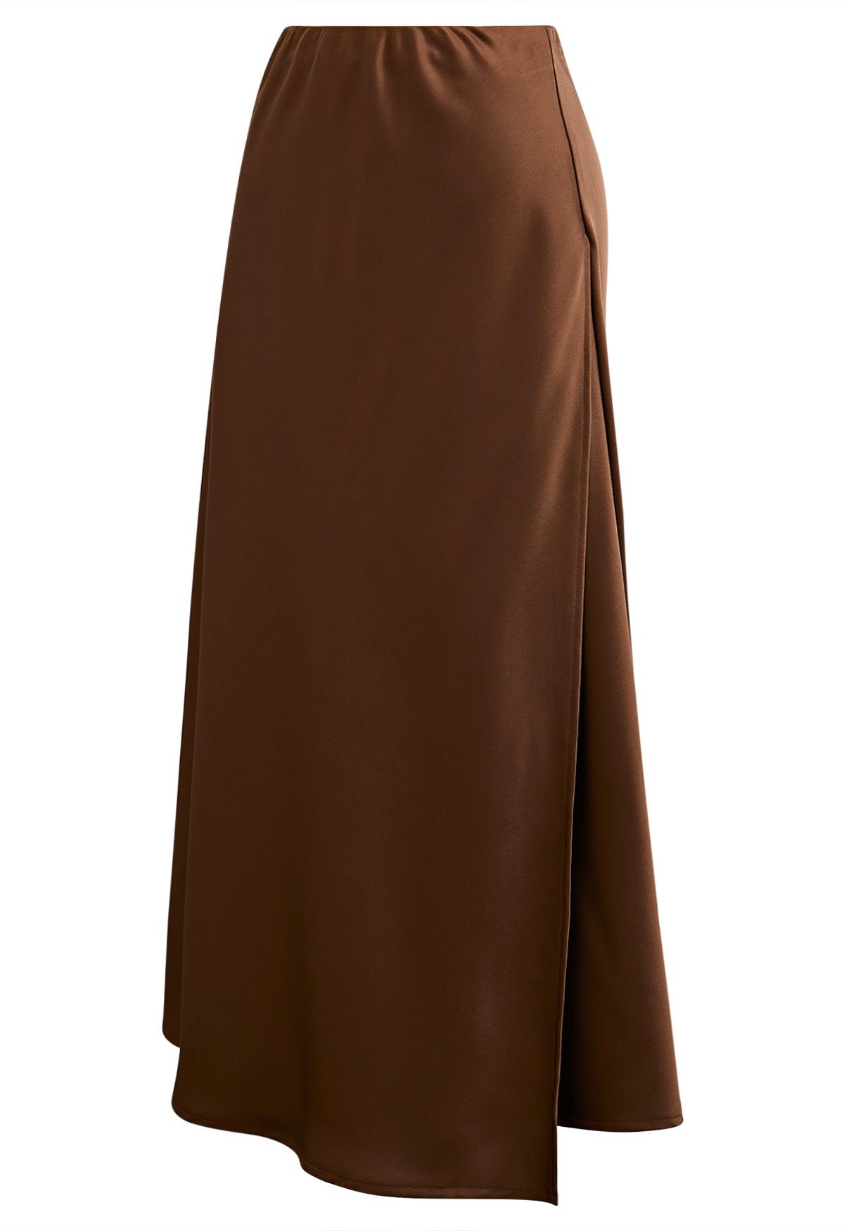 Satin Elegance Front Flap Maxi Skirt in Caramel