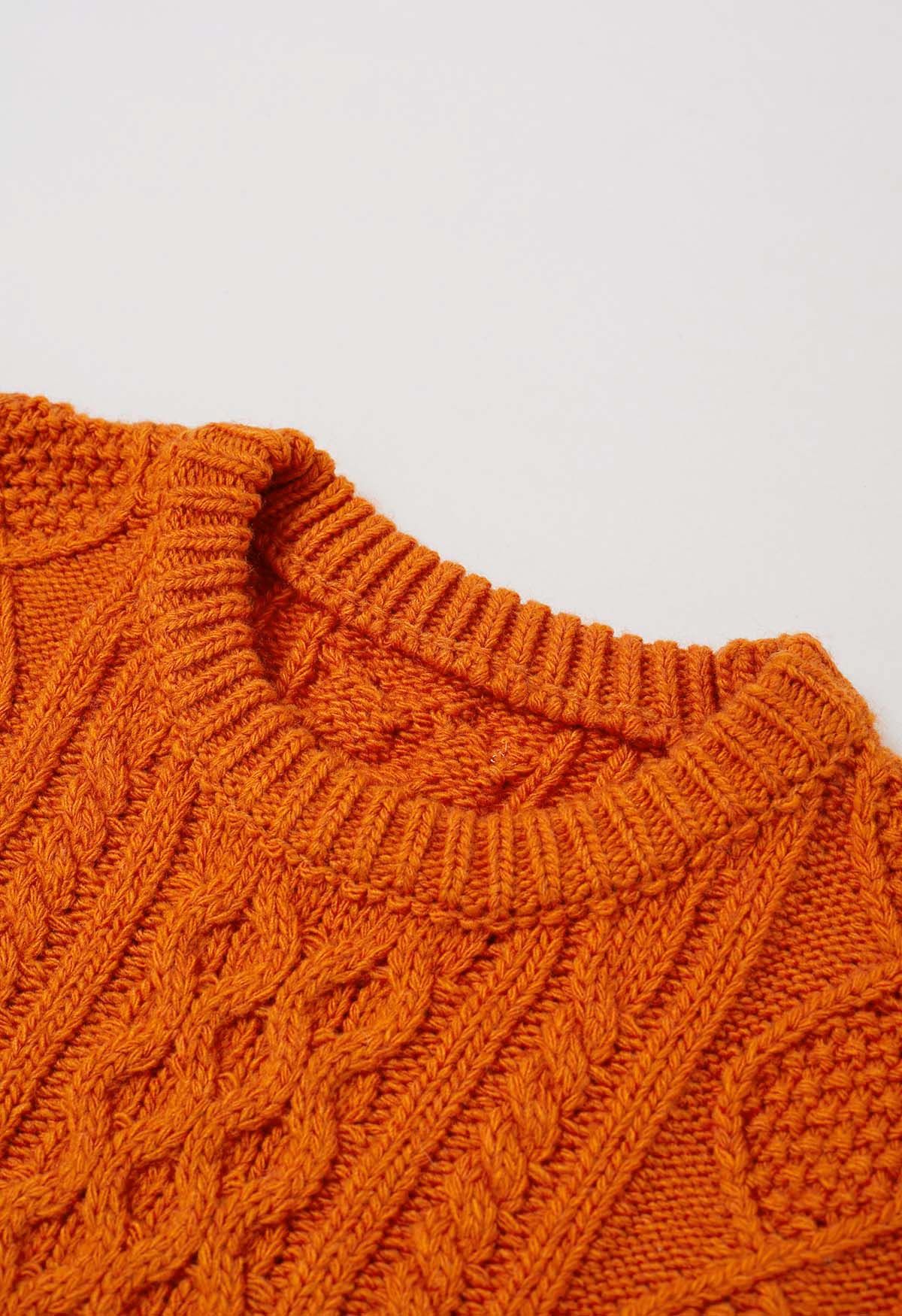 Hug-Me Cable Knit Crewneck Sweater in Pumpkin