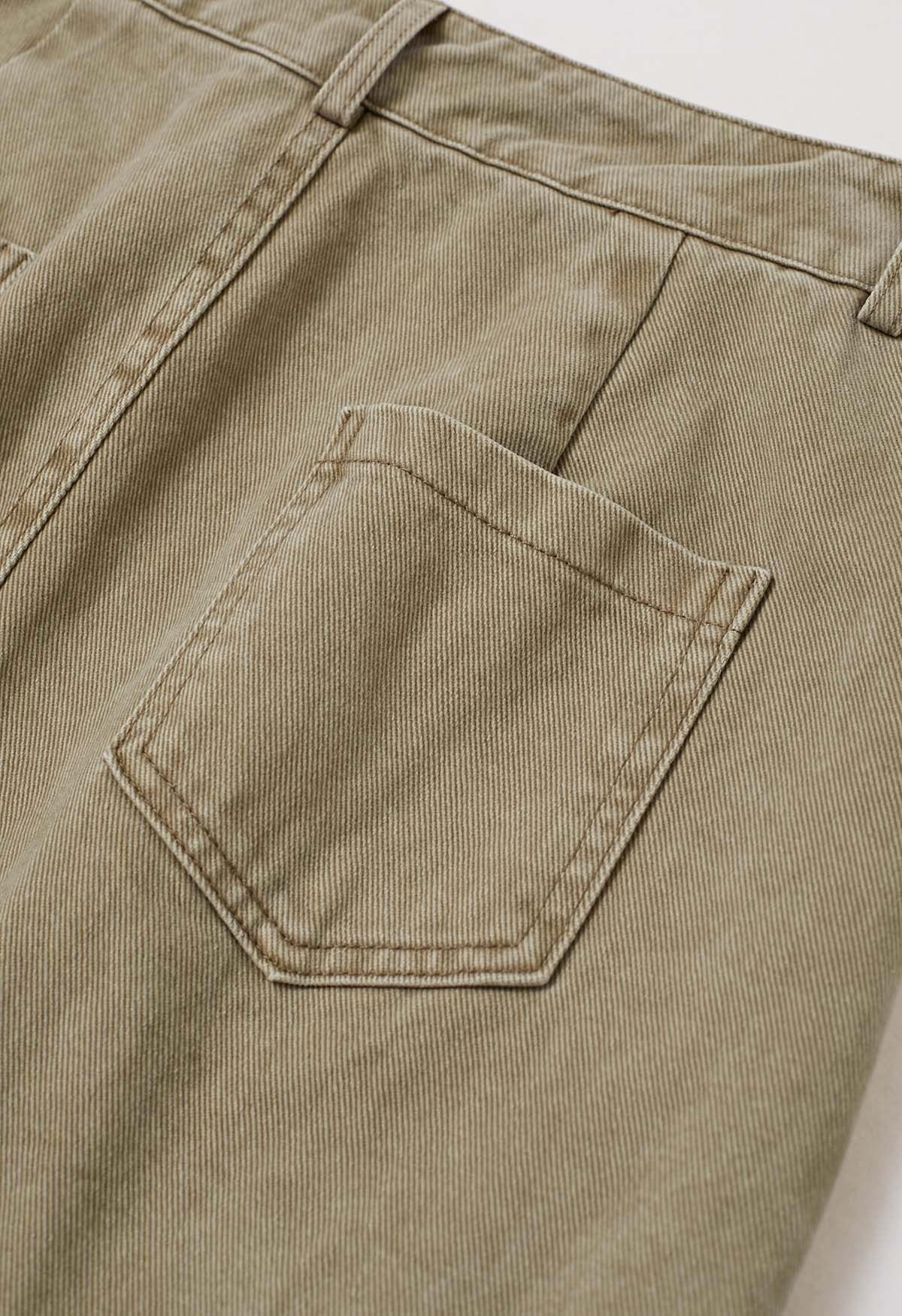 Utility Chic Belted Pocket Trim Denim Skirt in Sand